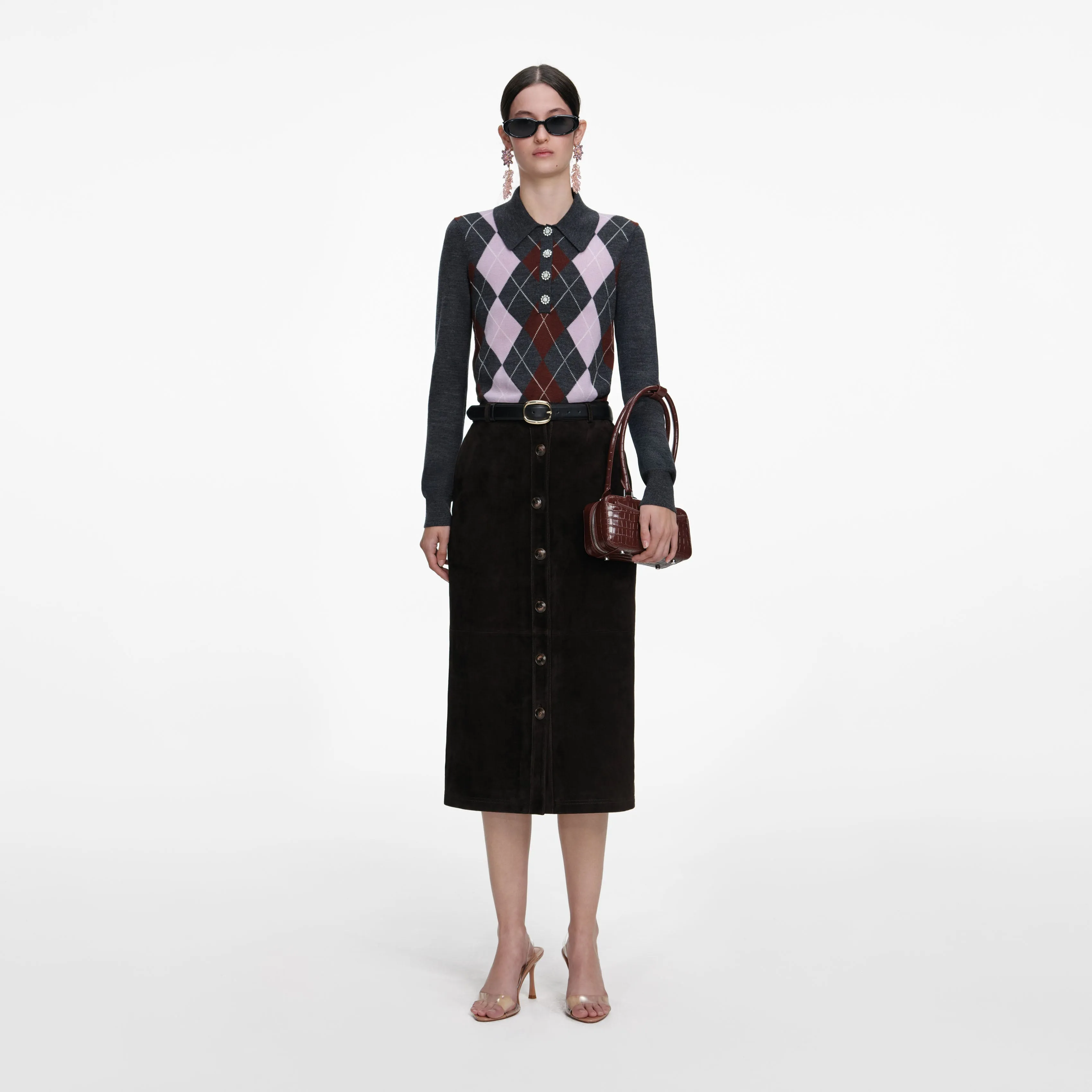 Brown Suede Midi Skirt sold by Self-Portrait
