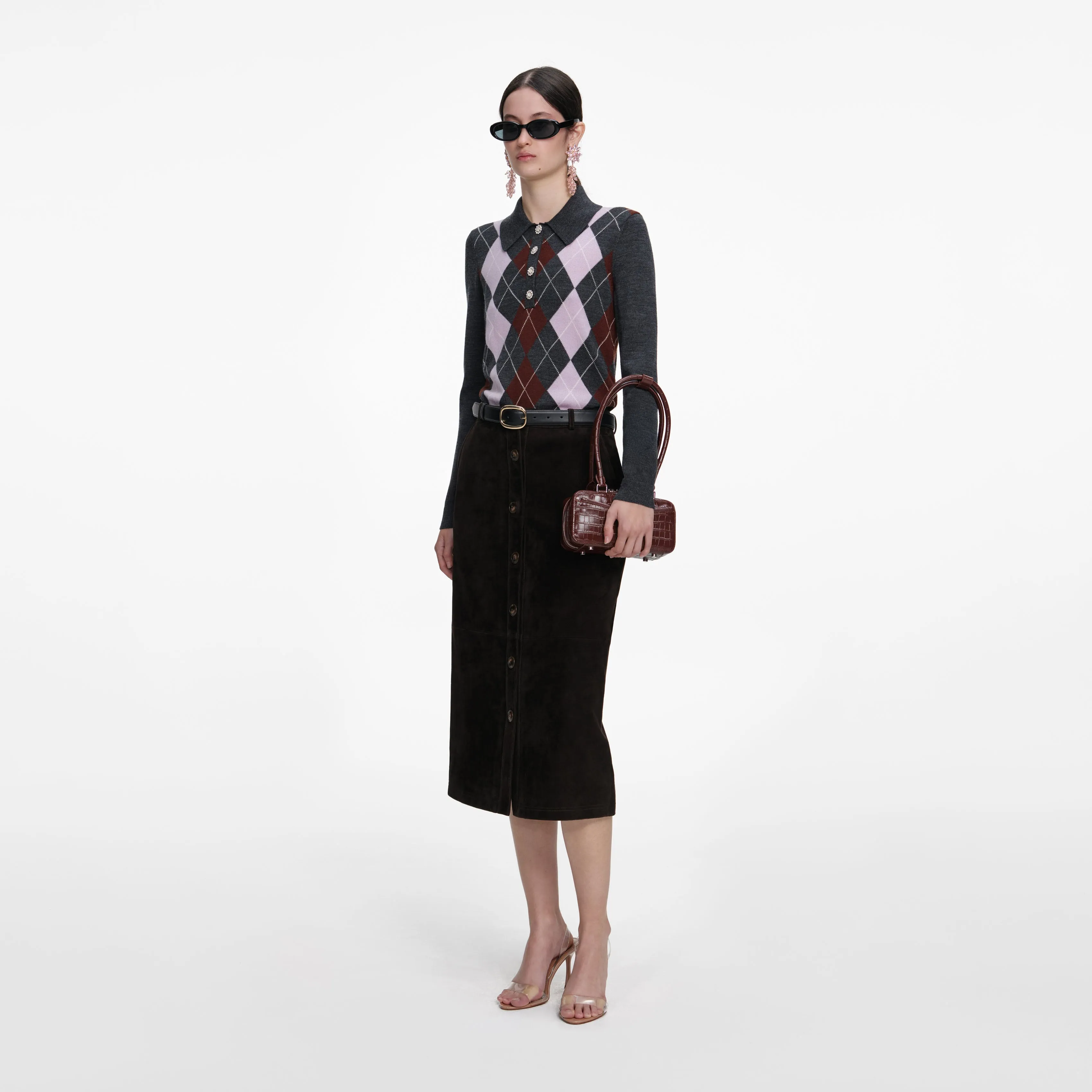 Brown Suede Midi Skirt sold by Self-Portrait product image thumbnail 2