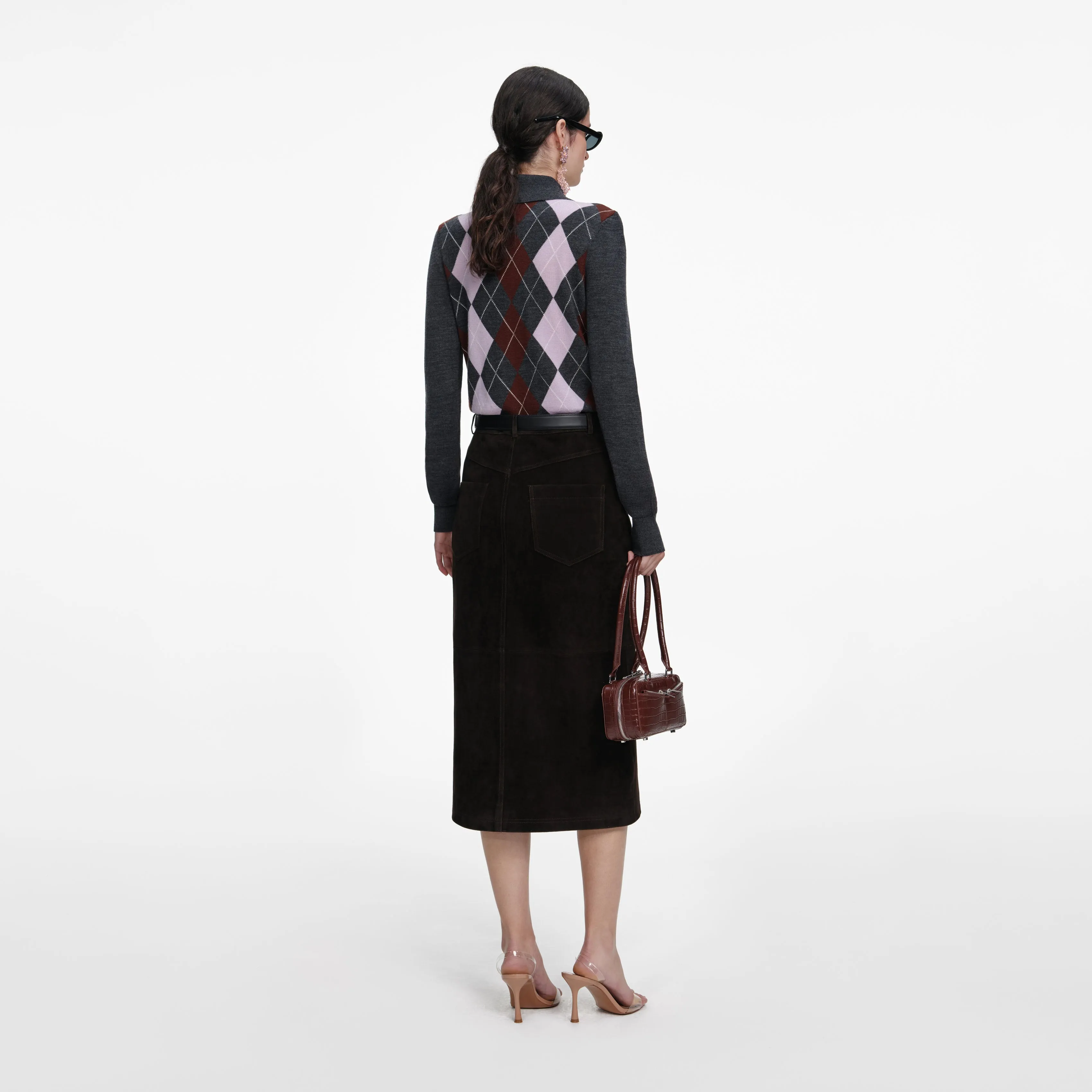 Brown Suede Midi Skirt sold by Self-Portrait product image thumbnail 3