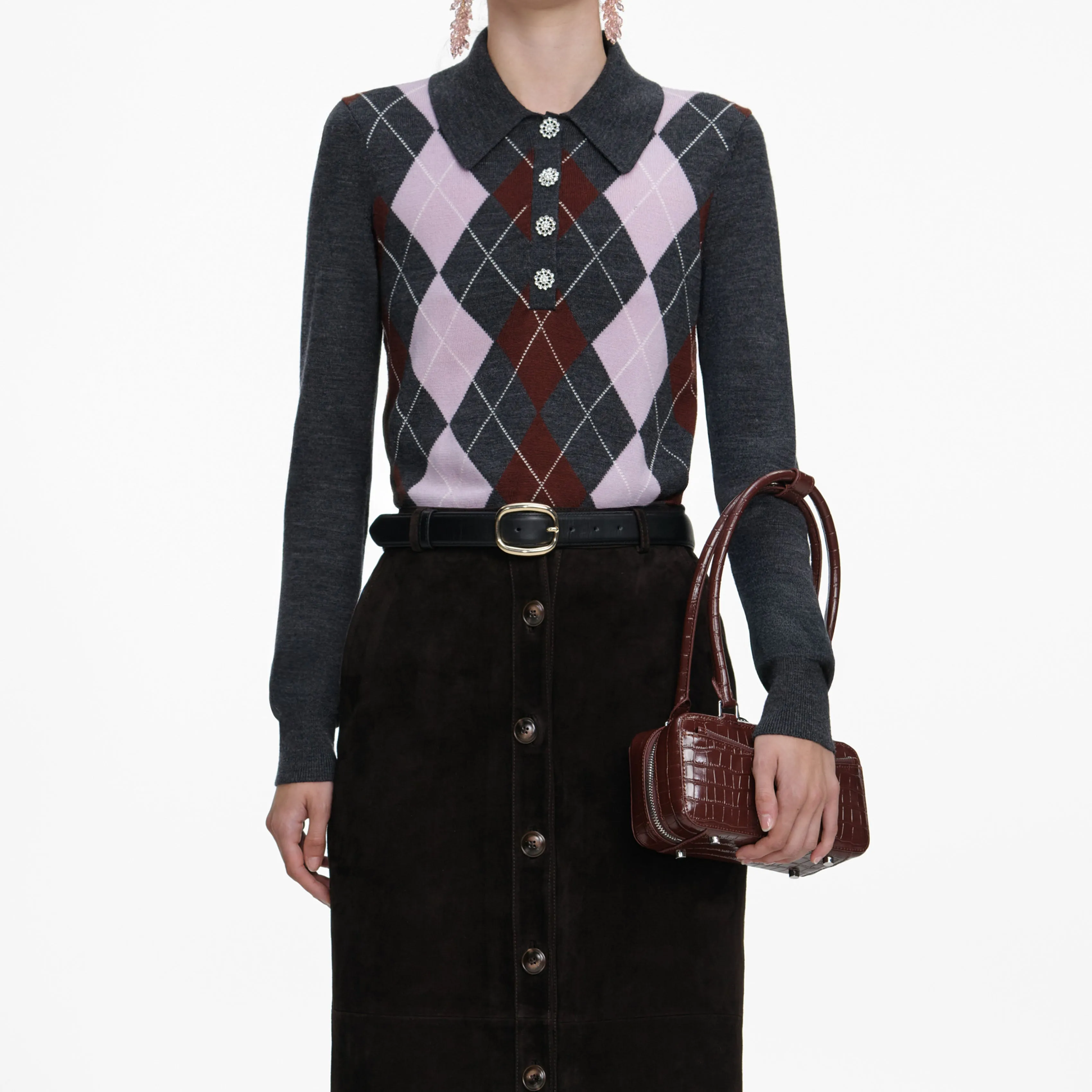 Brown Suede Midi Skirt sold by Self-Portrait product image thumbnail 4