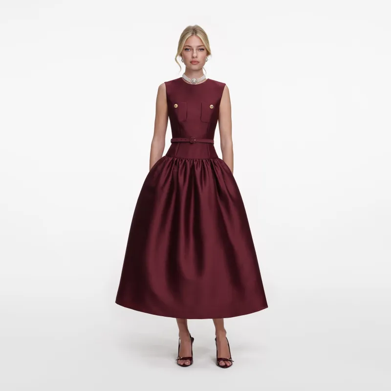 Burgundy Taffeta Midi Dress made by Self-Portrait
