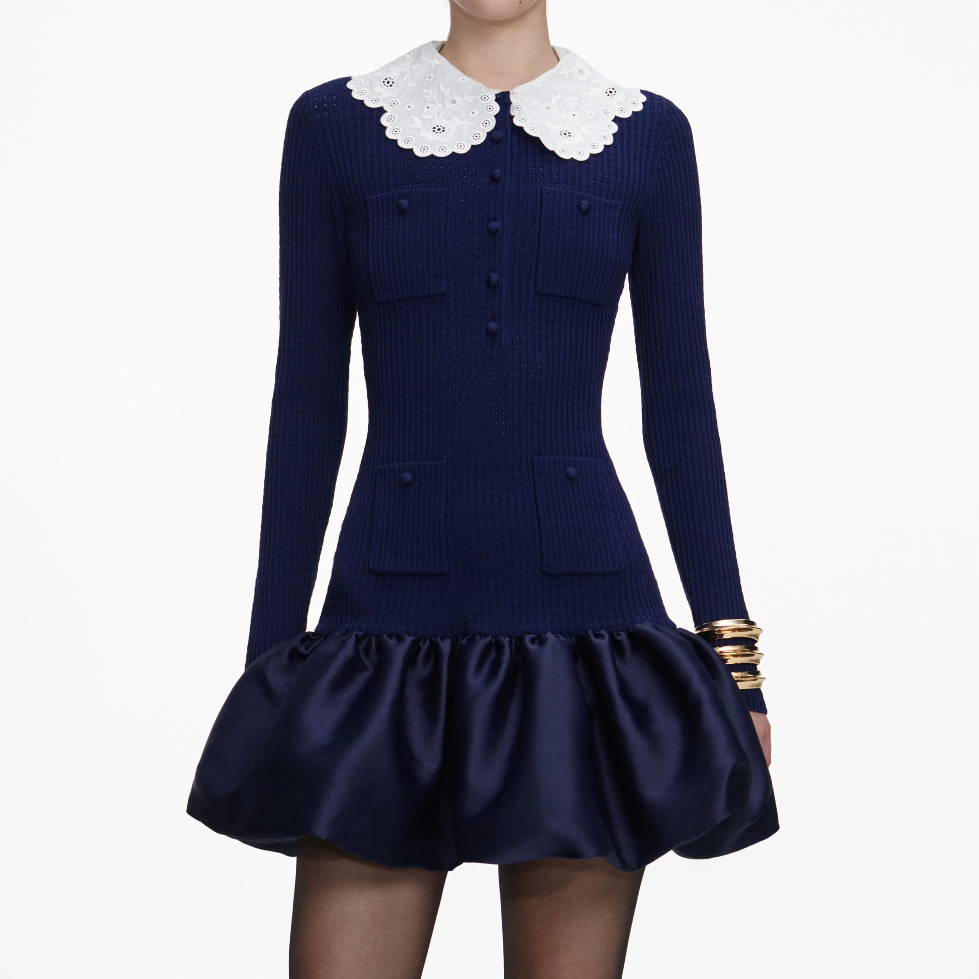 Navy Knit Taffeta Mini Dress sold by Self-Portrait product image thumbnail 4