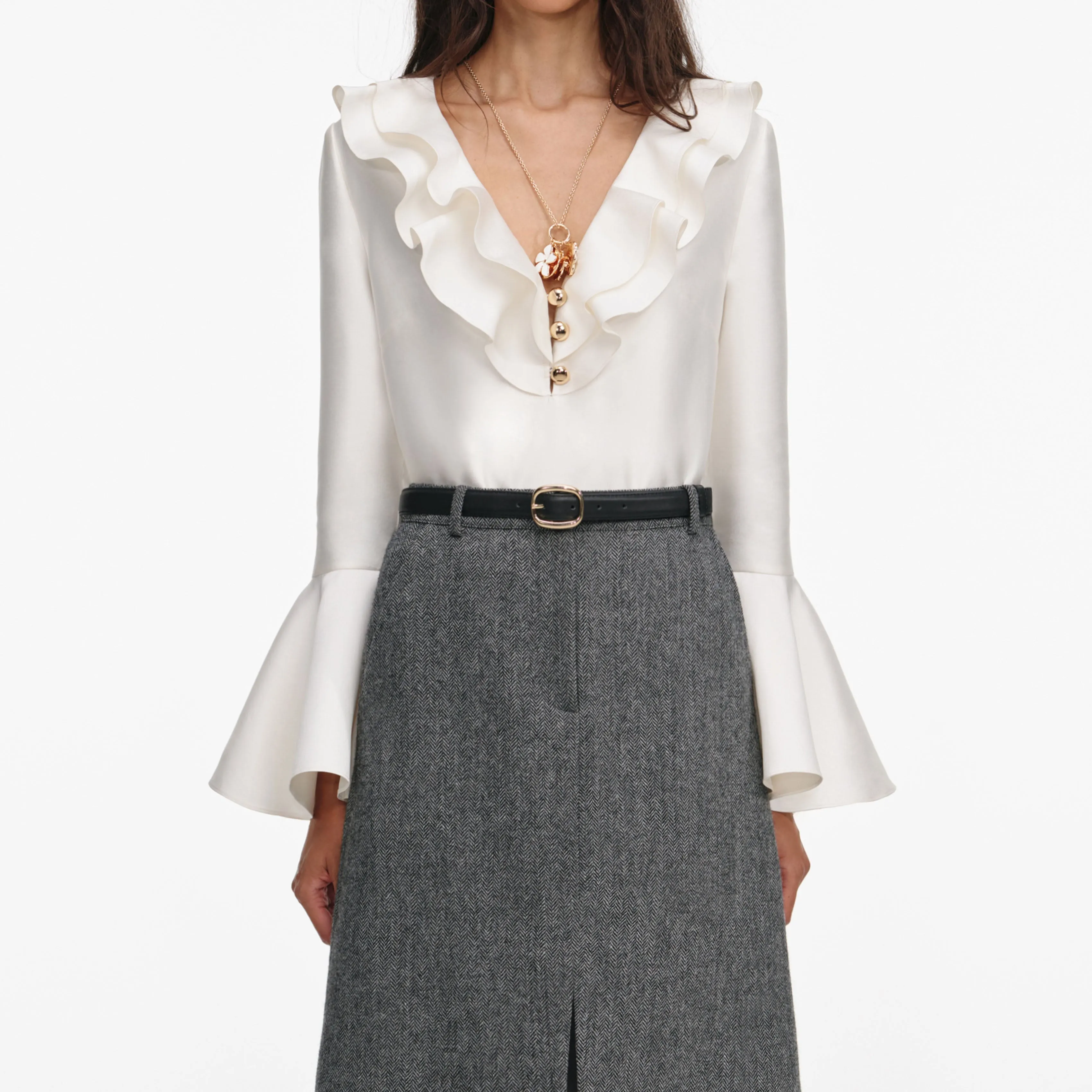 Cream Taffeta Ruffle Top sold by Self-Portrait product image thumbnail 4