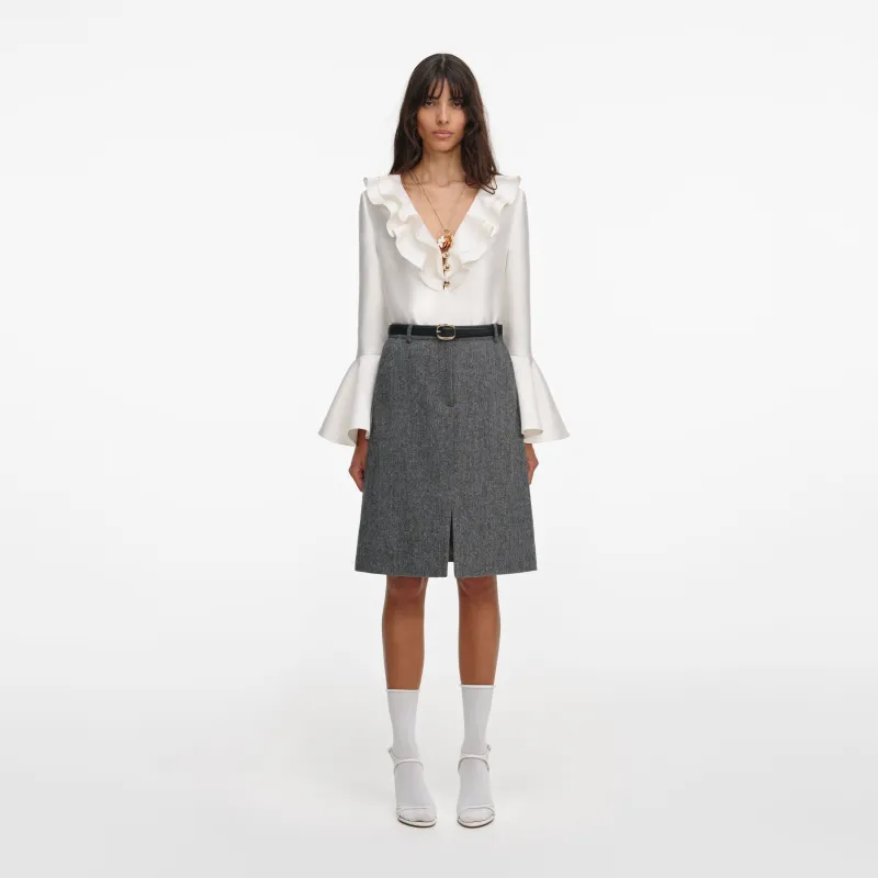 Cream Taffeta Ruffle Top made by Self-Portrait