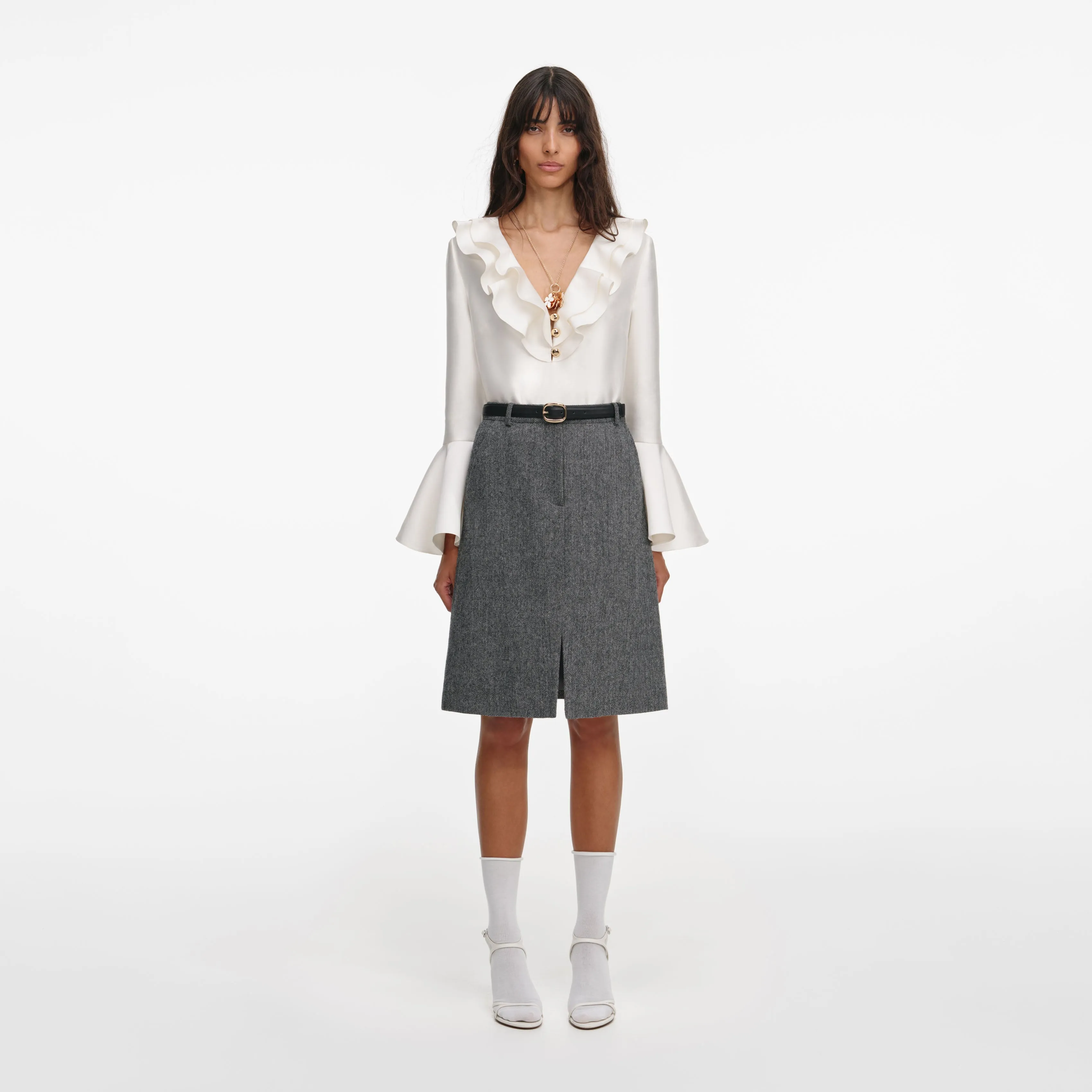 Cream Taffeta Ruffle Top sold by Self-Portrait