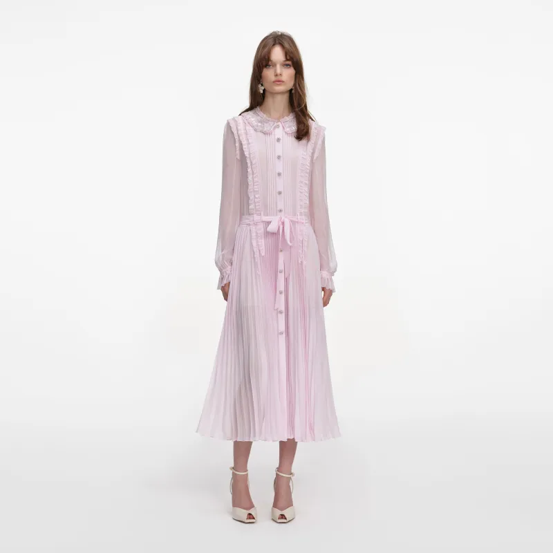 Pink Pleated Georgette Midi Dress made by Self-Portrait