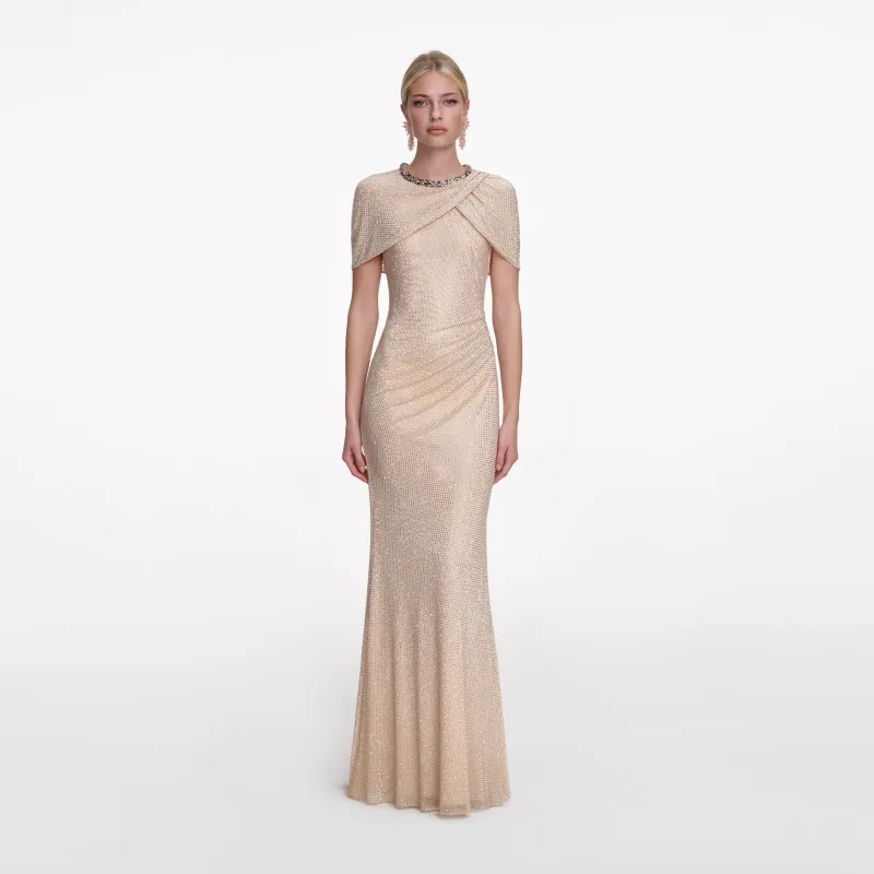 Champagne Rhinestone Maxi Dress made by Self-Portrait