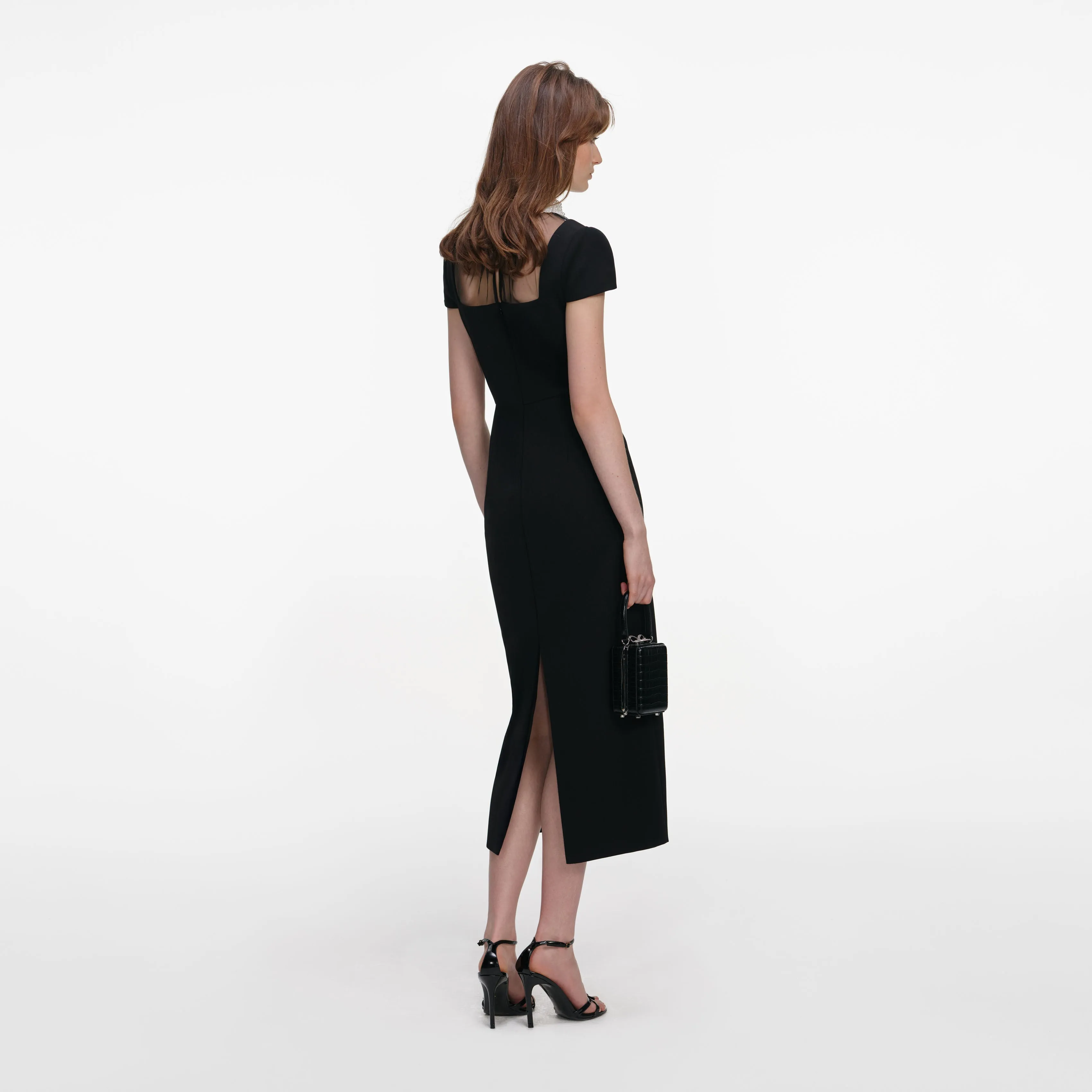 Black Crepe Bow Collar Midi Dress sold by Self-Portrait product image thumbnail 3