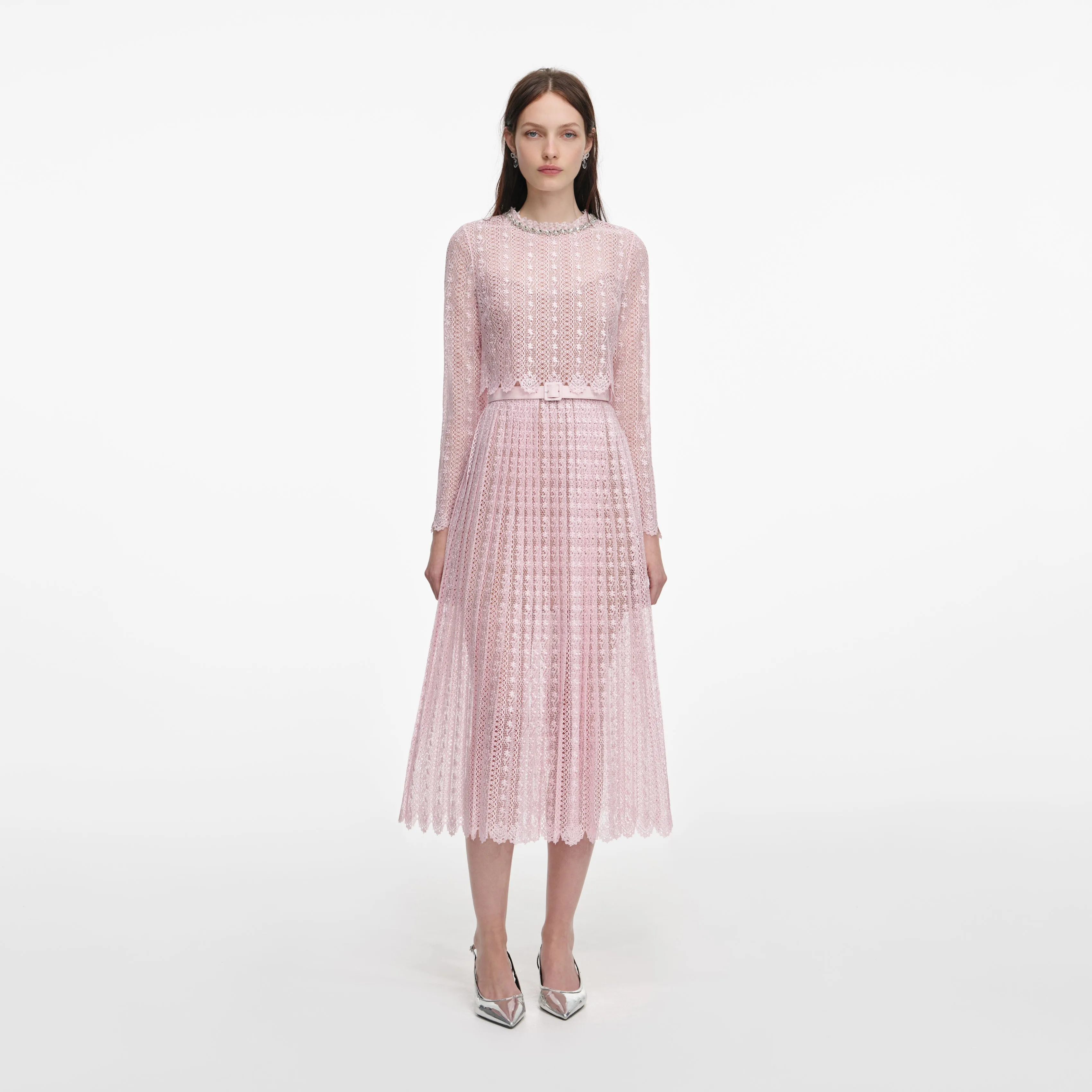 Pink Organza Lace Midi Dress sold by Self-Portrait