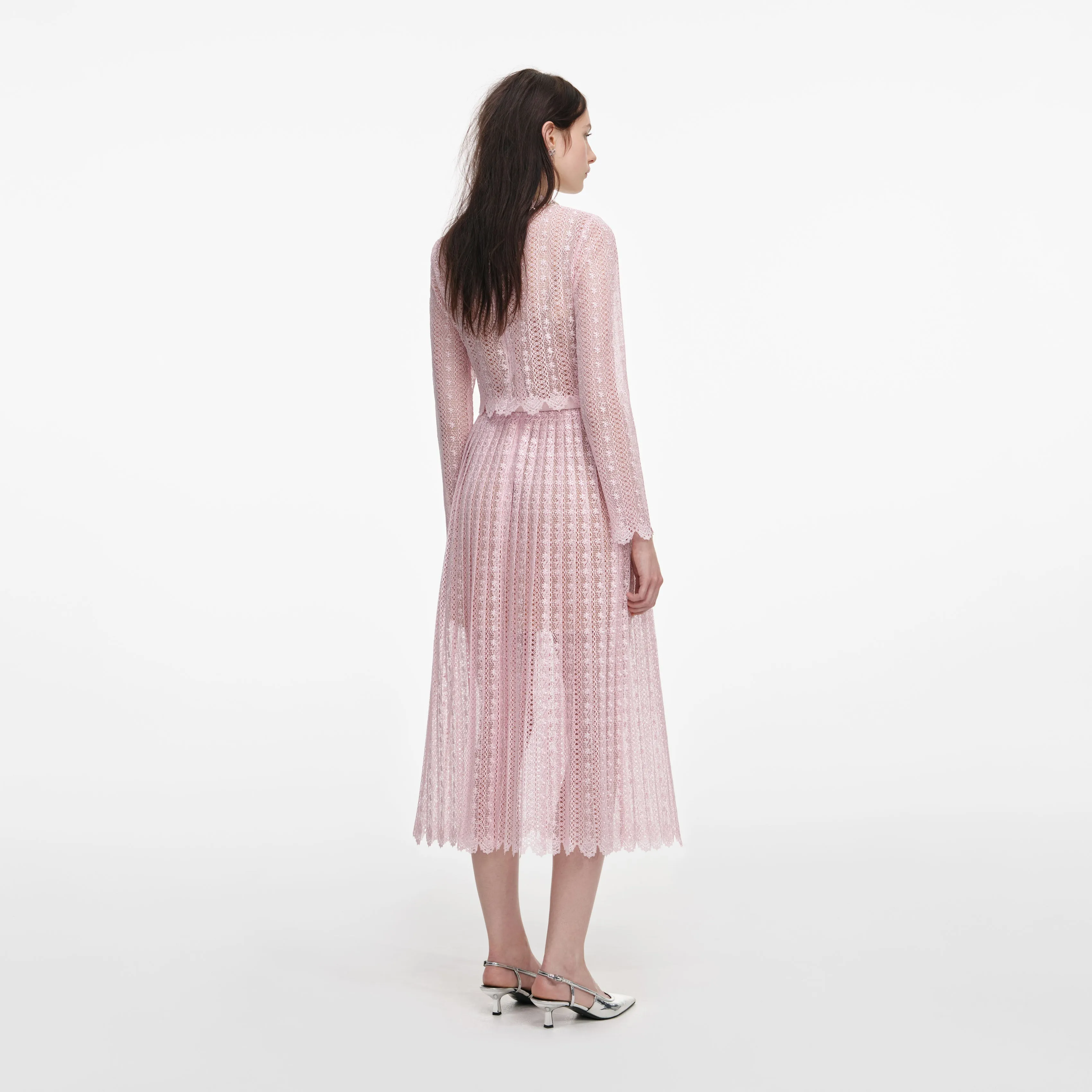 Pink Organza Lace Midi Dress sold by Self-Portrait product image thumbnail 3