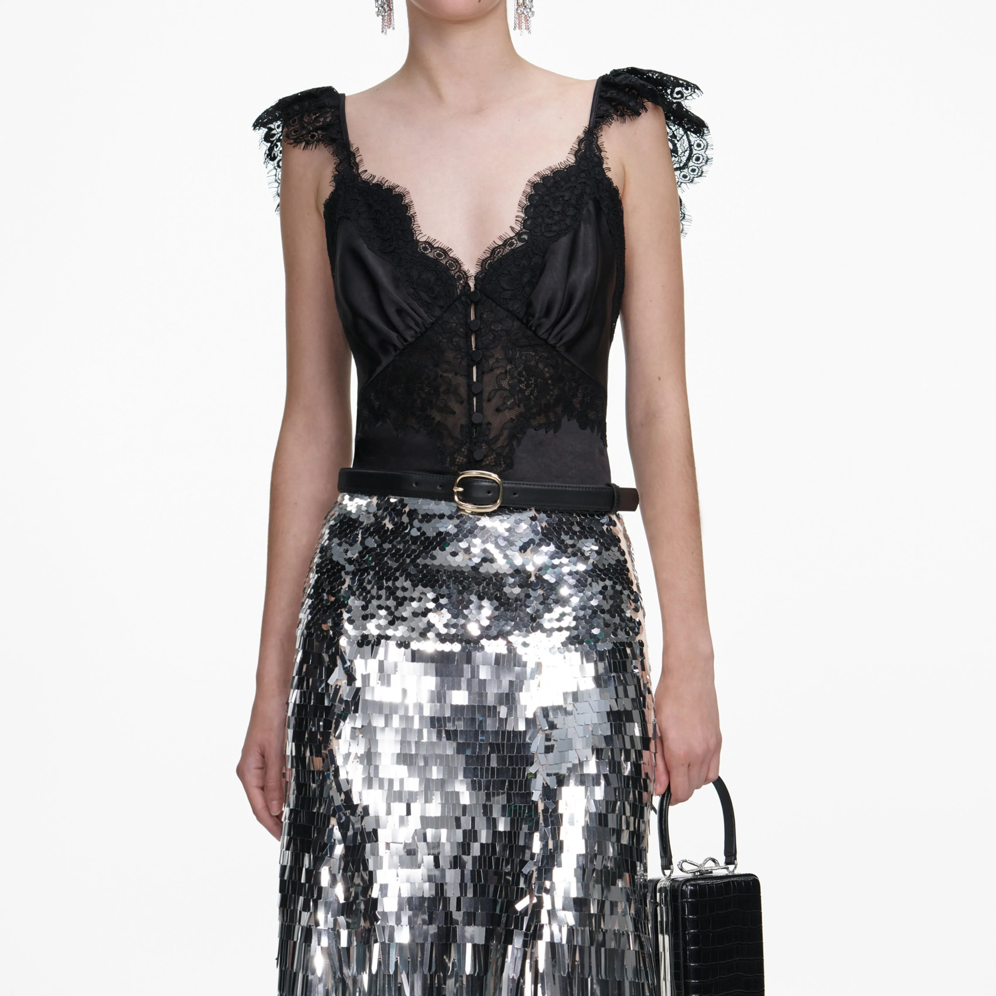 Silver Gradient Sequin Midi Skirt sold by Self-Portrait product image thumbnail 4