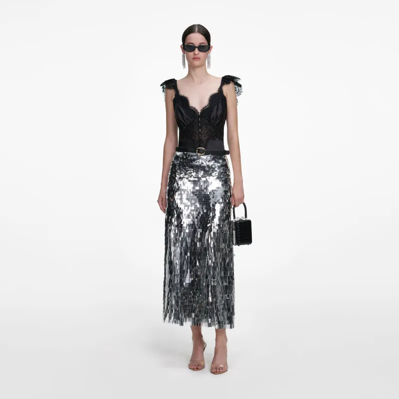 Silver Gradient Sequin Midi Skirt made by Self-Portrait