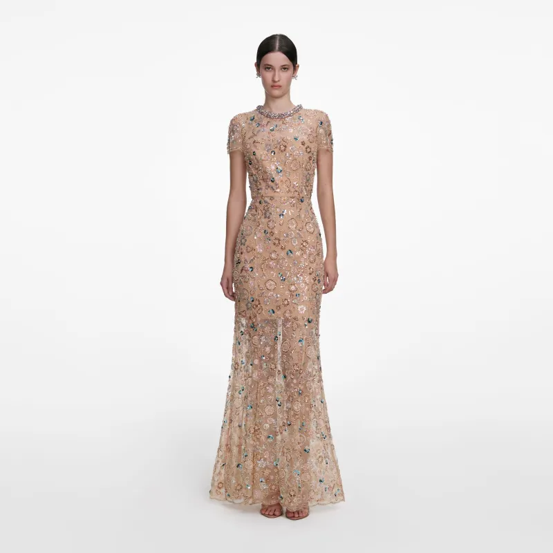 Champagne Sequin Embroidered Maxi Dress made by Self-Portrait