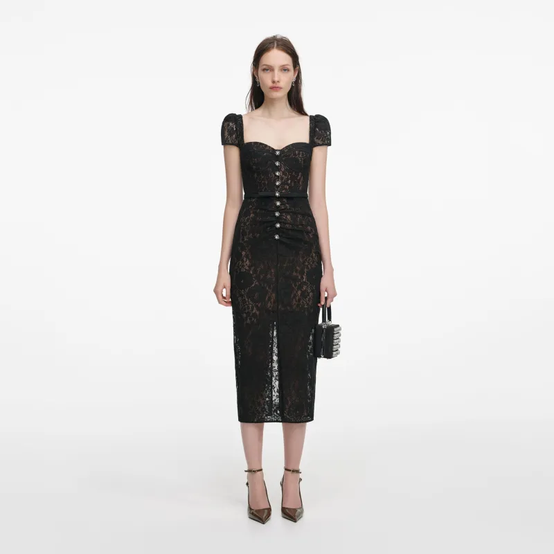 Black Sweetheart Lace Midi Dress made by Self-Portrait
