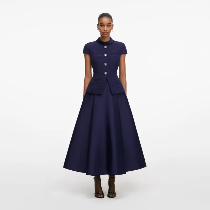 Navy Boucle Taffeta Midi Dress made by Self-Portrait