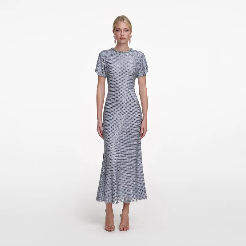 Blue Rhinestone Mesh Midi Dress made by Self-Portrait