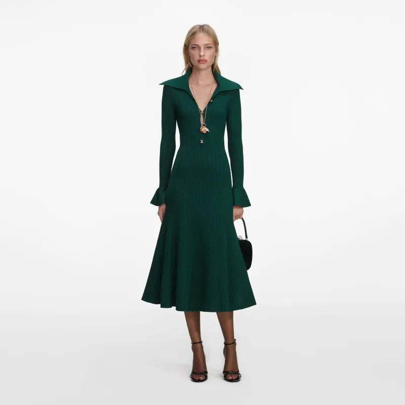 Green Keyhole Knit Midi Dress made by Self-Portrait