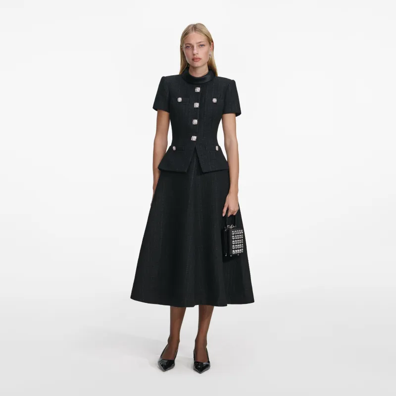 Black Boucle Collared Midi Dress made by Self-Portrait