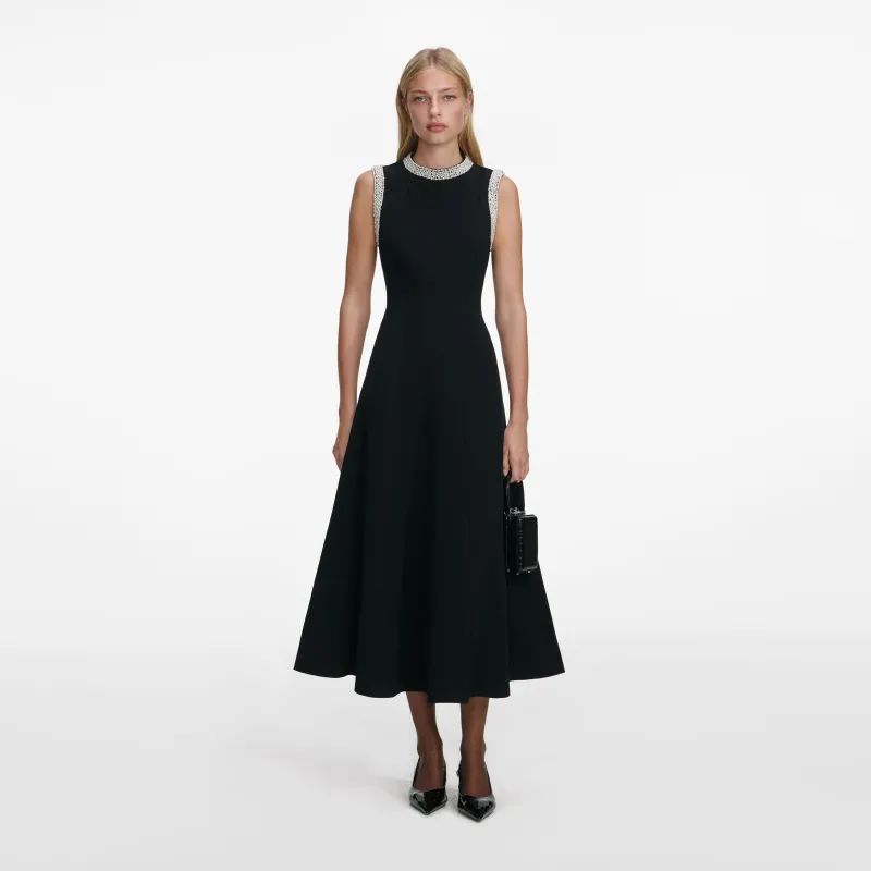 Black Crepe Pearl Trim Midi Dress made by Self-Portrait