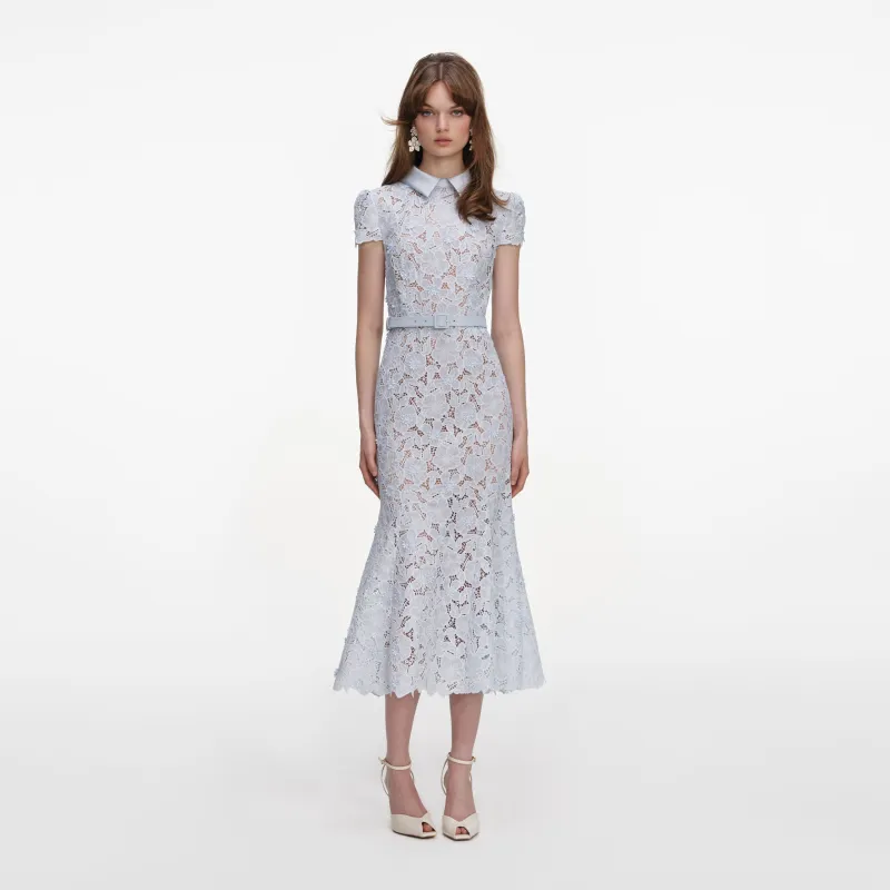 Blue Guipure Lace Midi Dress made by Self-Portrait