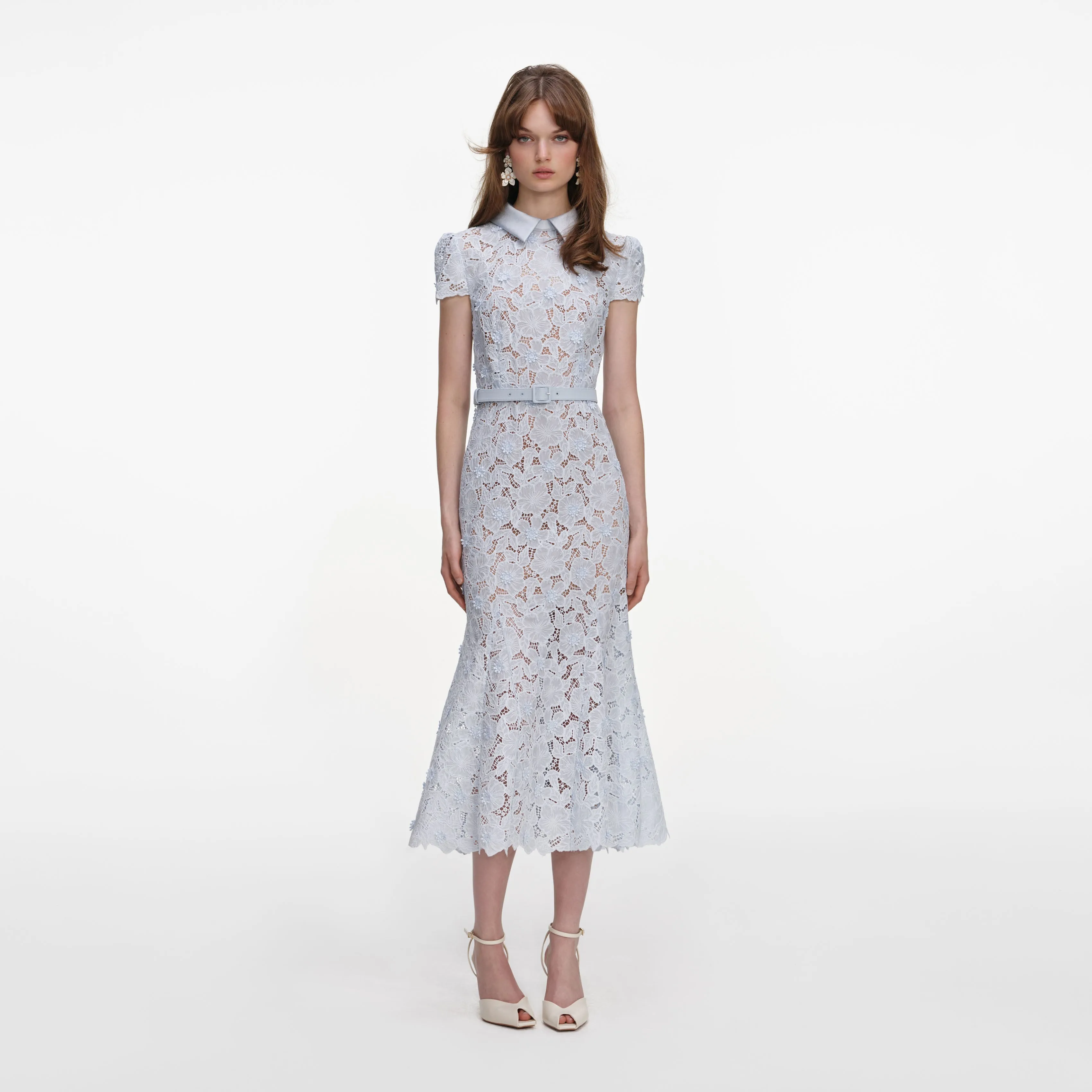 Blue Guipure Lace Midi Dress sold by Self-Portrait