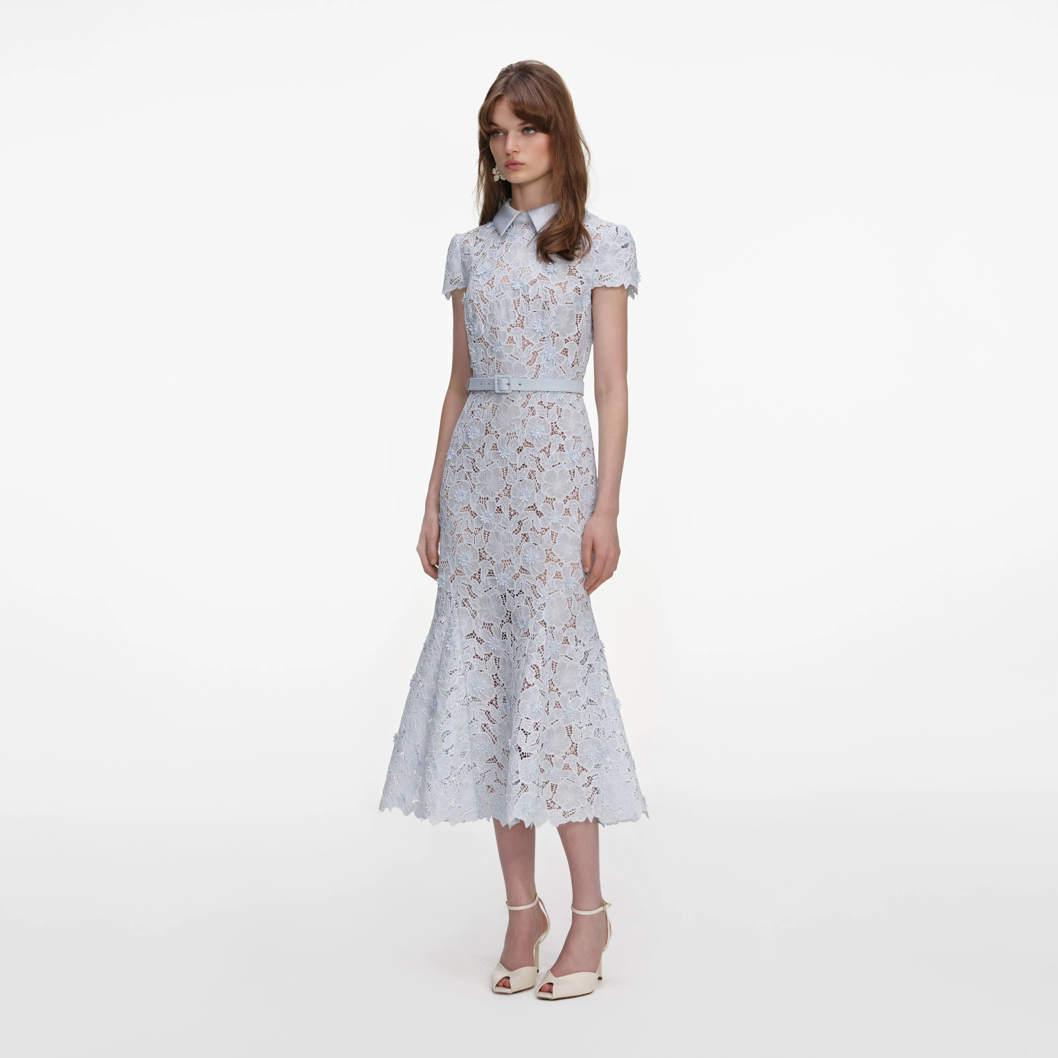 Blue Guipure Lace Midi Dress sold by Self-Portrait product image thumbnail 2
