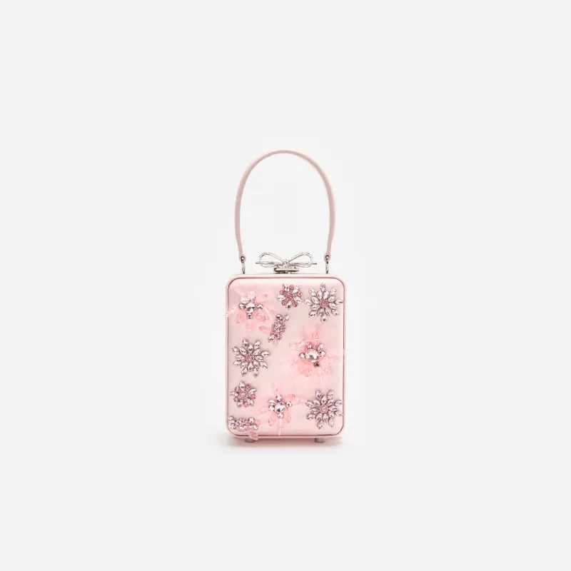 Pink Satin Floral Beaded Micro Bag made by Self-Portrait