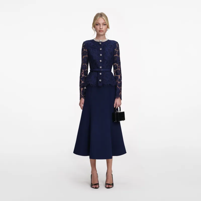 Navy Tailored Lace Midi Dress made by Self-Portrait