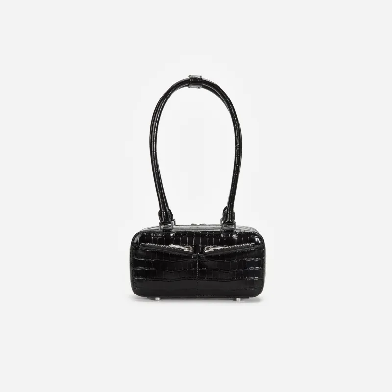 Black Croc Leather Mini Shoulder Bag made by Self-Portrait
