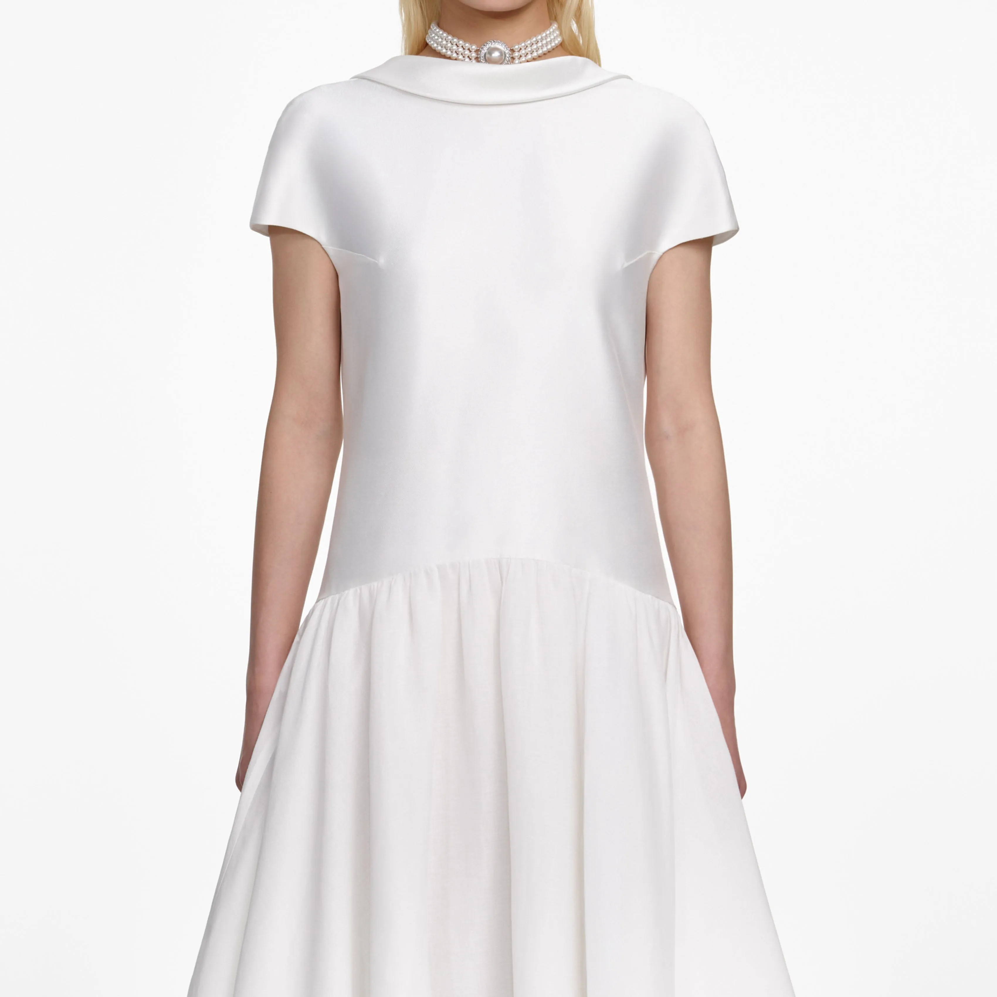 White Satin Ramie Midi Dress sold by Self-Portrait product image thumbnail 4