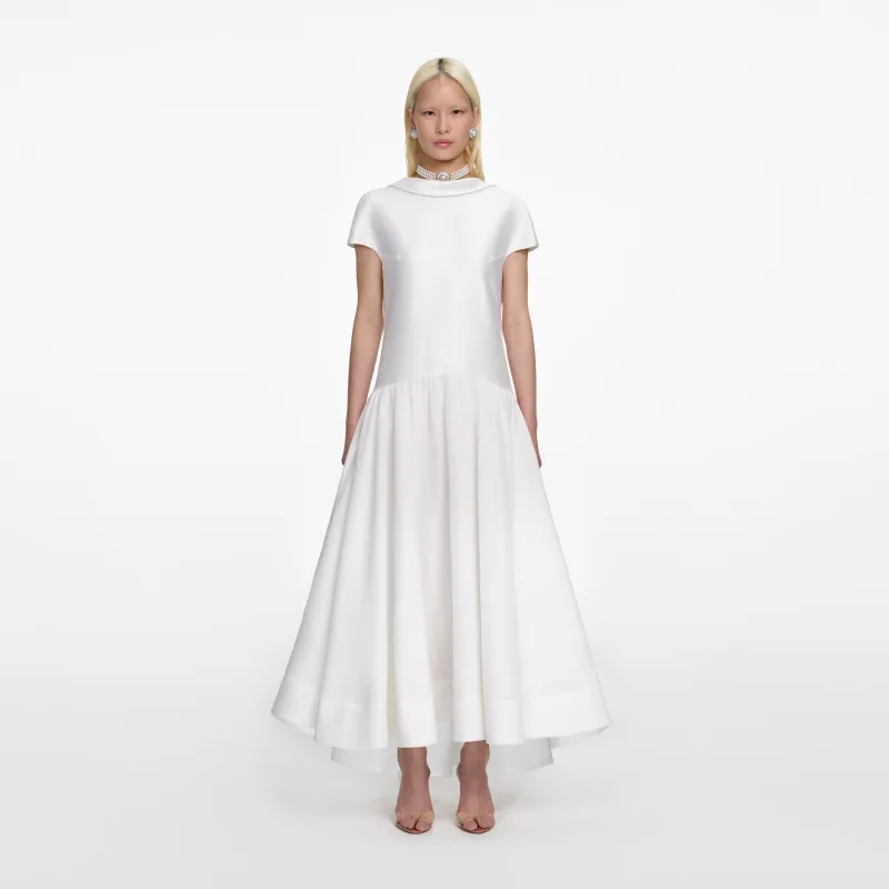 White Satin Ramie Midi Dress made by Self-Portrait