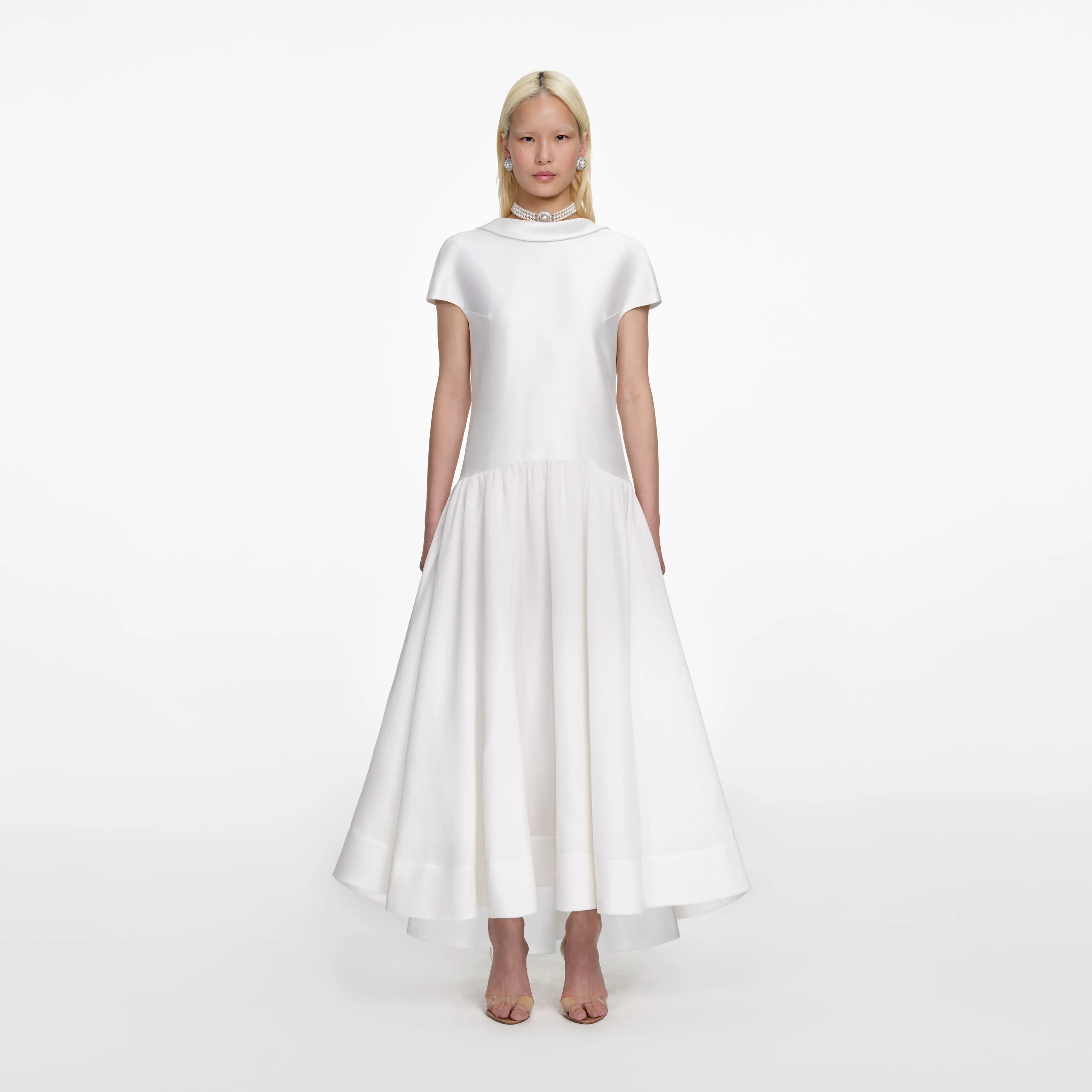 White Satin Ramie Midi Dress sold by Self-Portrait