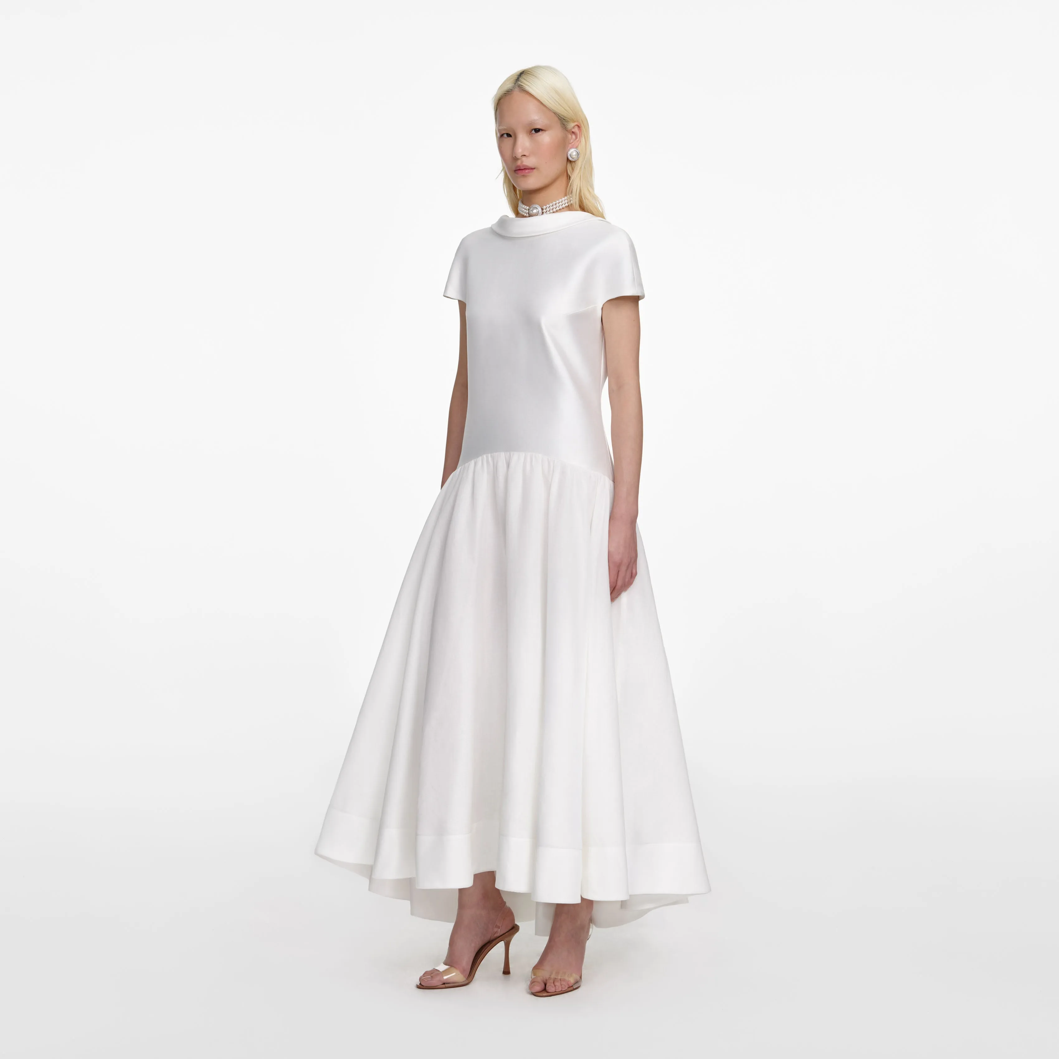 White Satin Ramie Midi Dress sold by Self-Portrait product image thumbnail 2