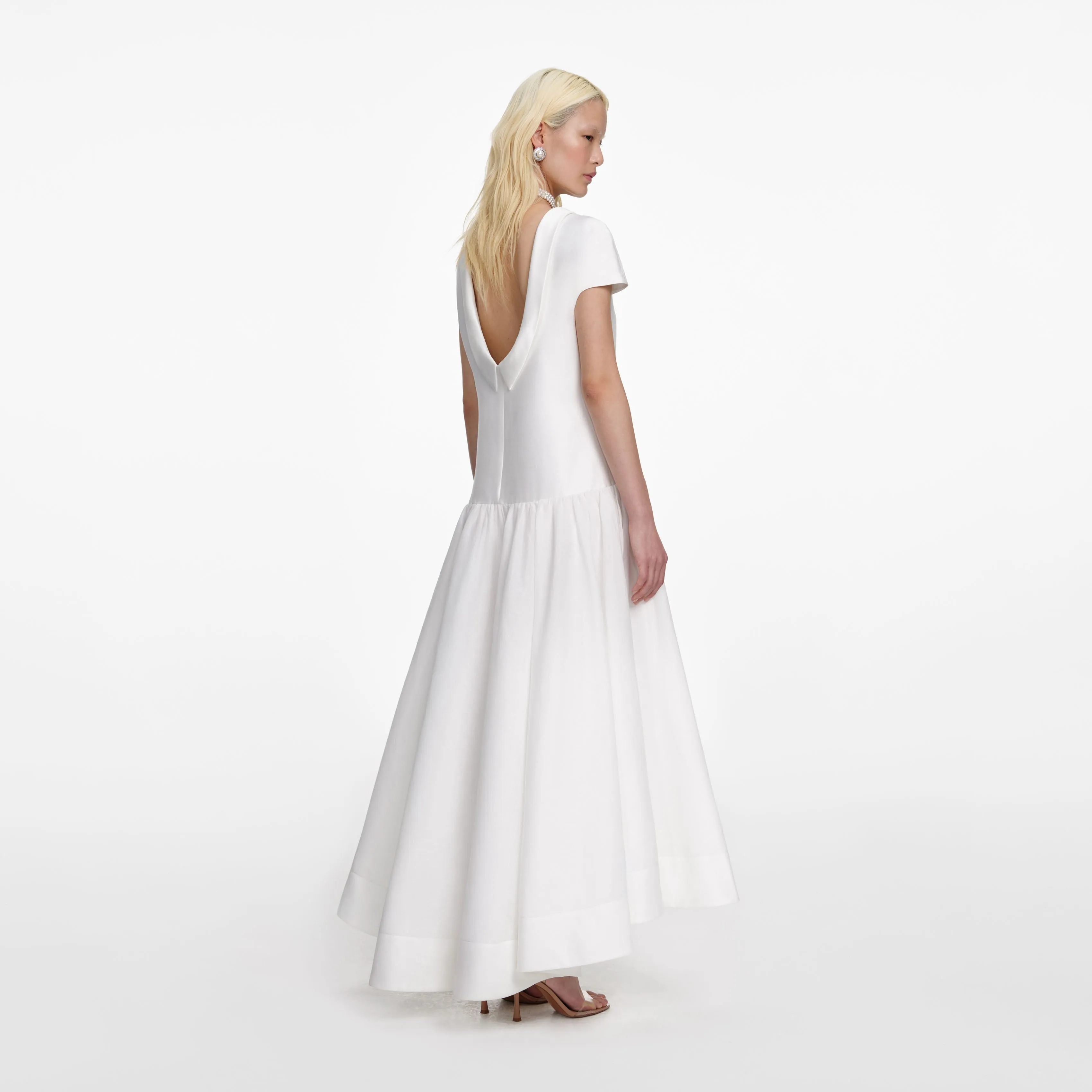 White Satin Ramie Midi Dress sold by Self-Portrait product image thumbnail 3