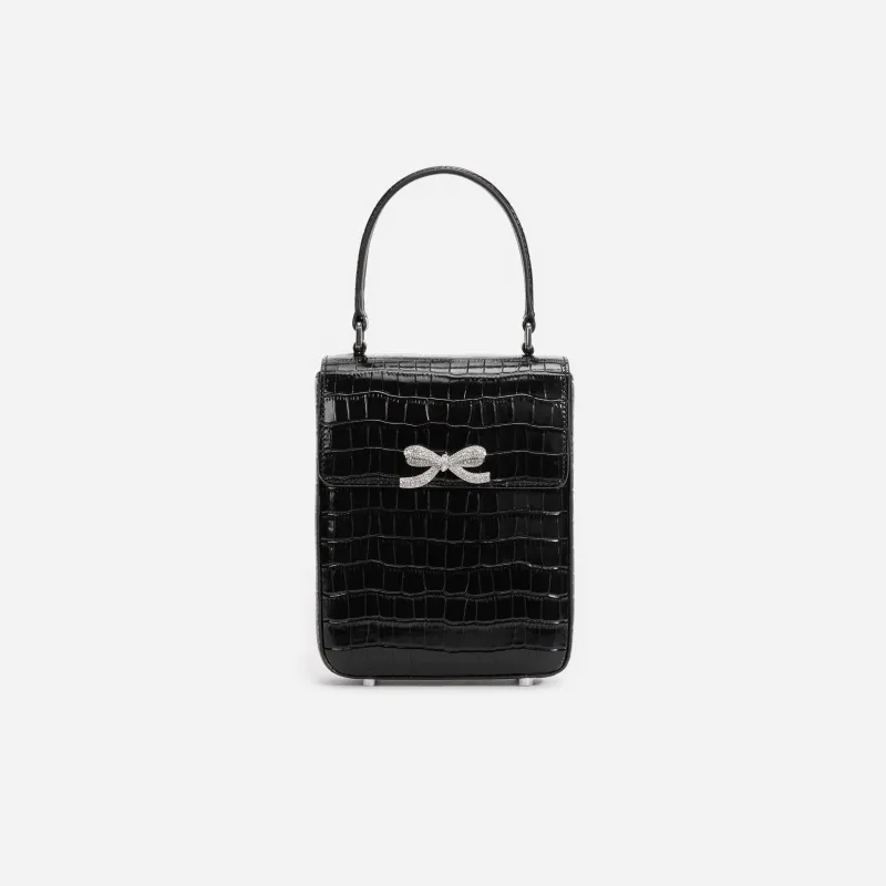 Black Croc Leather Structured Mini Bag made by Self-Portrait