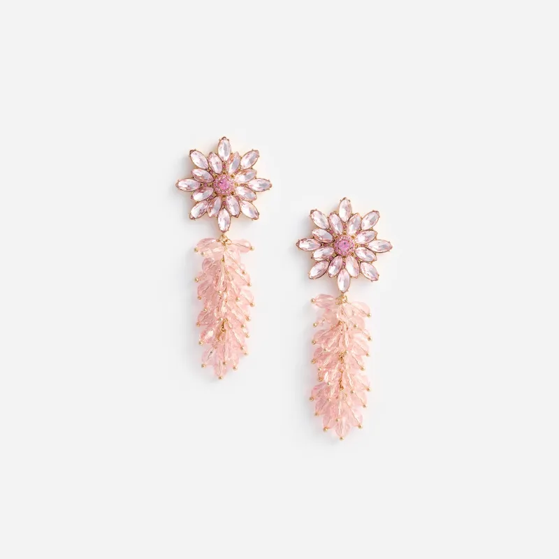 Pink Crystal Cluster Flower Earrings made by Self-Portrait