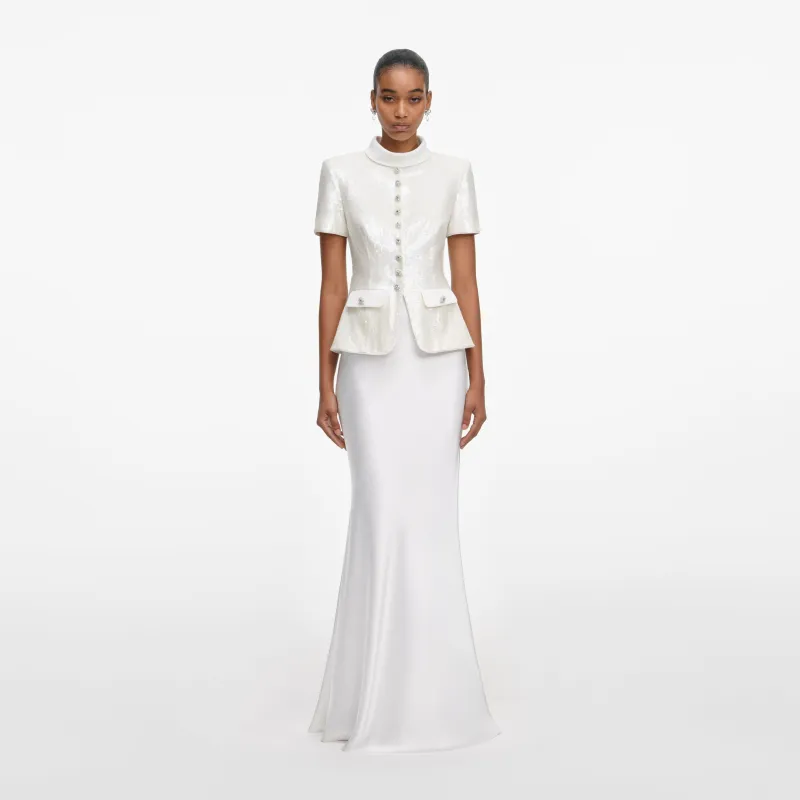 White Sequin Tailored Maxi Dress made by Self-Portrait