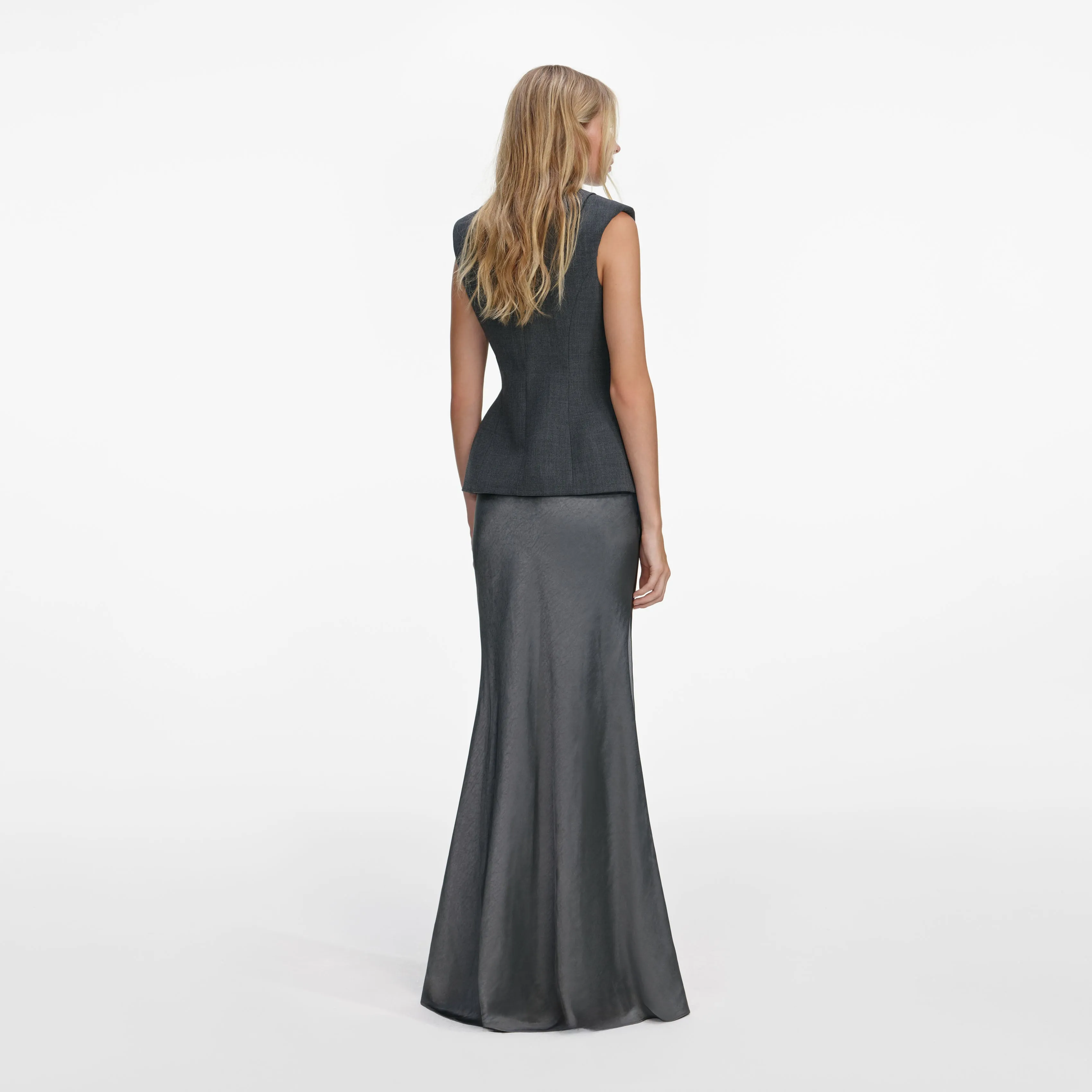 Grey Tailored Satin Maxi Dress sold by Self-Portrait product image thumbnail 3