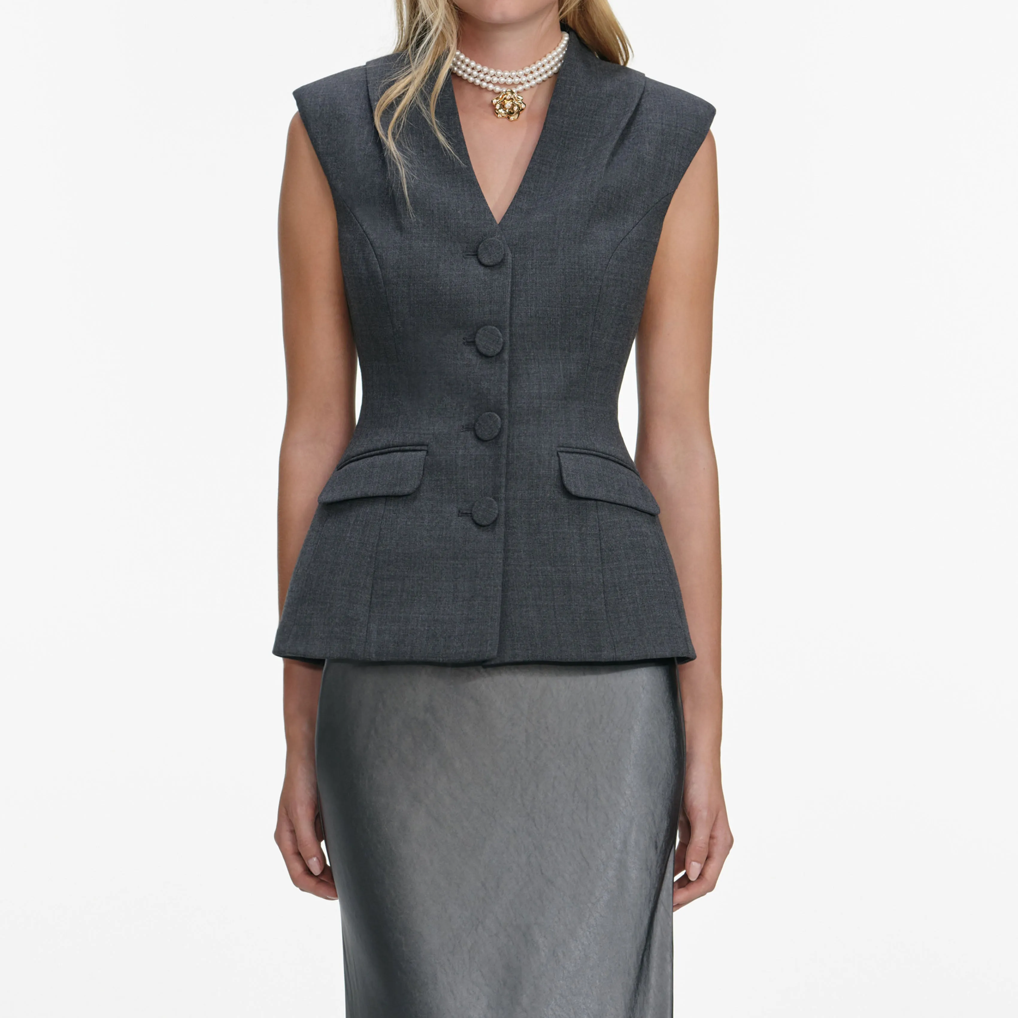 Grey Tailored Satin Maxi Dress sold by Self-Portrait product image thumbnail 4