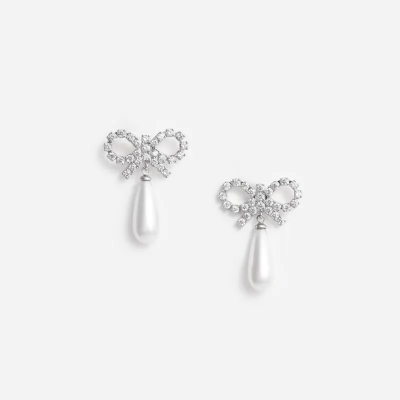 Crystal Bow Pearl Earrings made by Self-Portrait