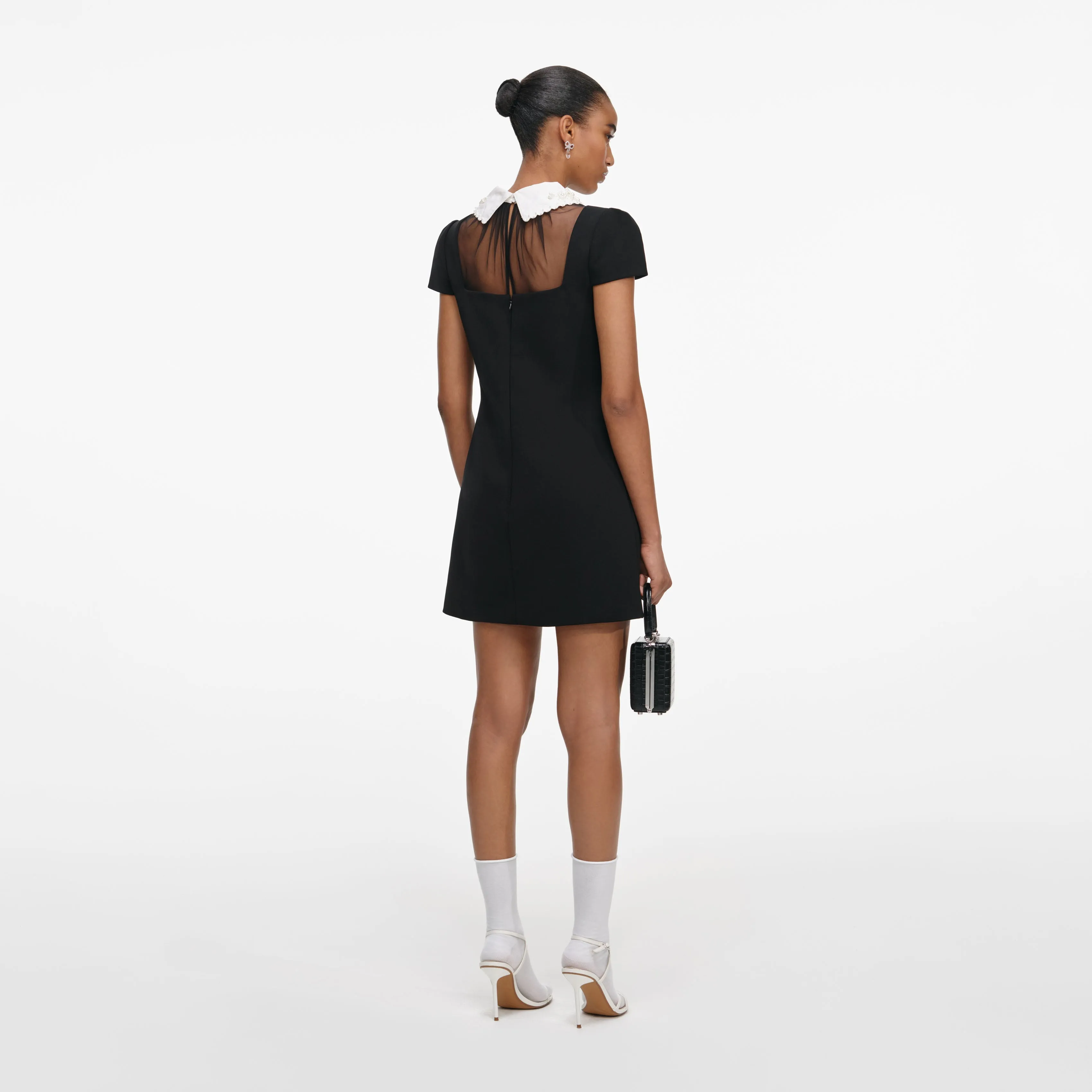 Black Crepe Bow Collar Mini Dress sold by Self-Portrait product image thumbnail 3
