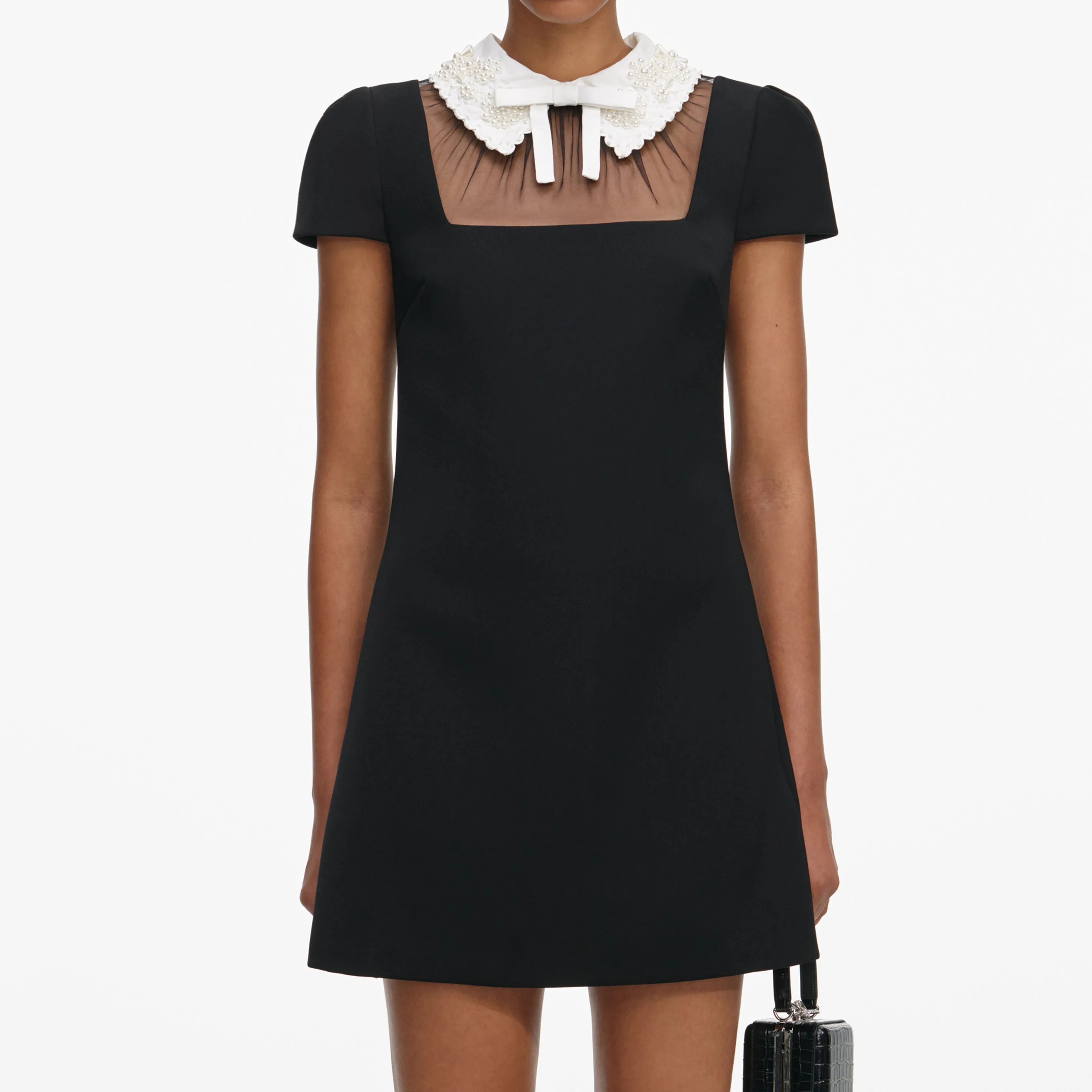 Black Crepe Bow Collar Mini Dress sold by Self-Portrait product image thumbnail 4
