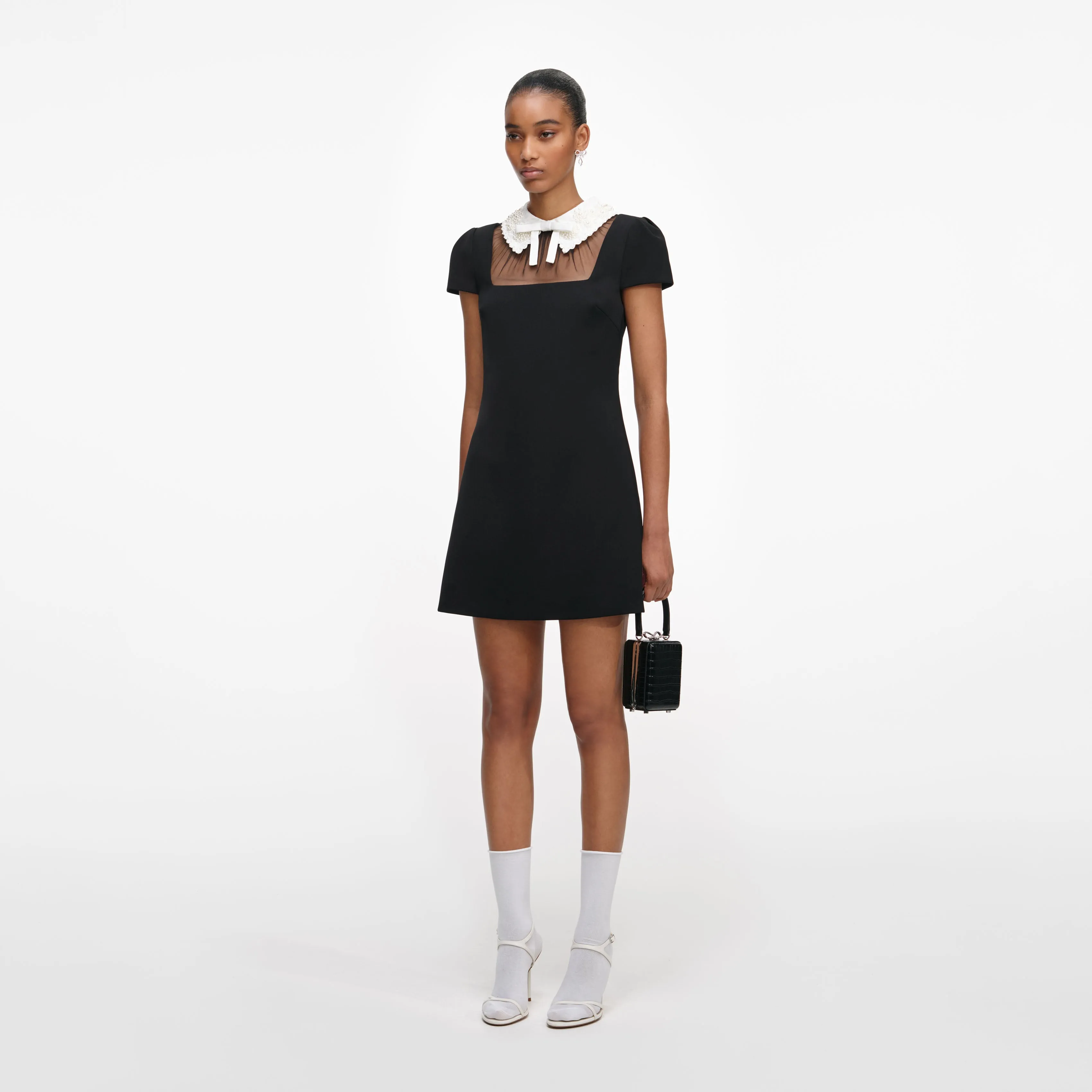 Black Crepe Bow Collar Mini Dress sold by Self-Portrait product image thumbnail 2