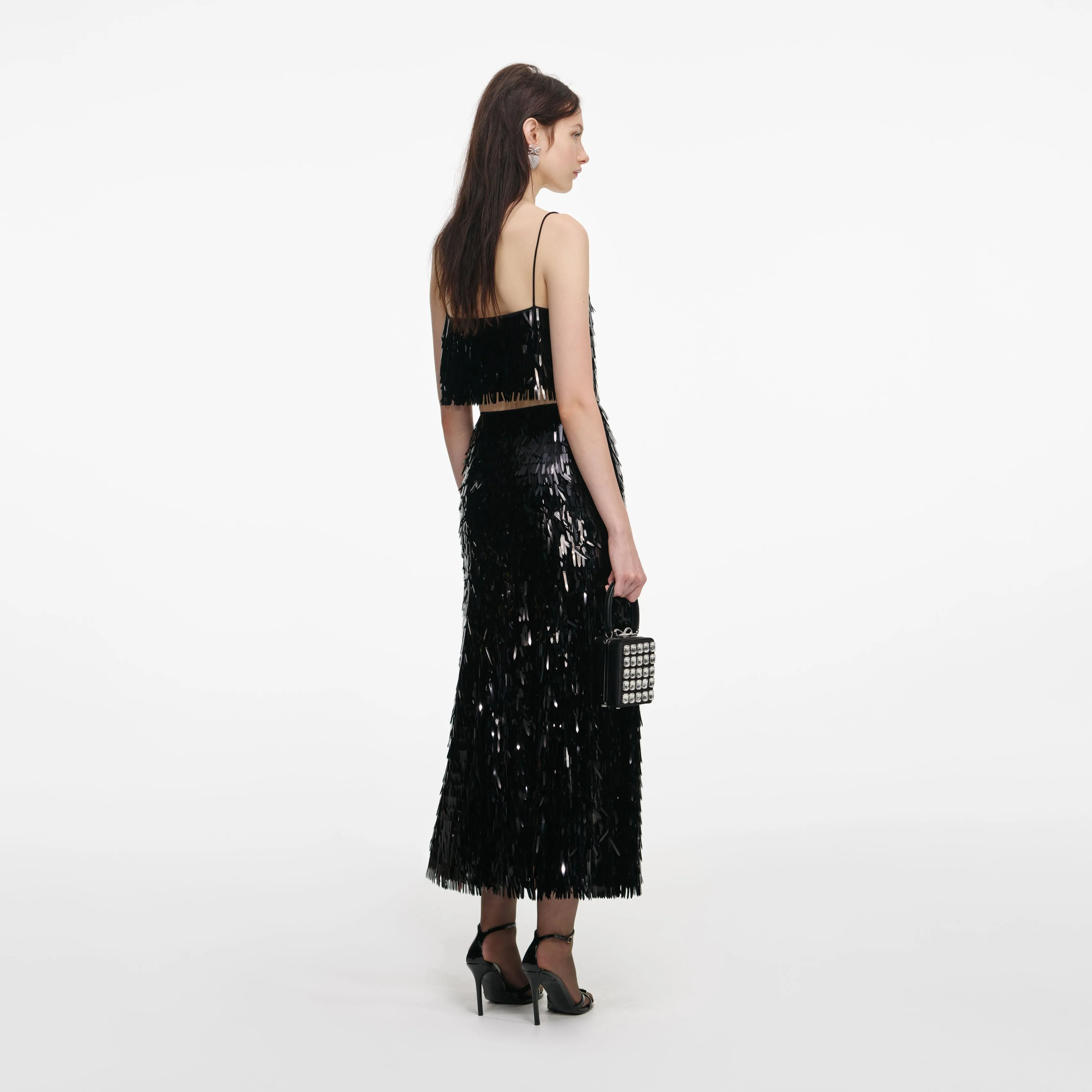 Black Sequin Midi Skirt sold by Self-Portrait product image thumbnail 3