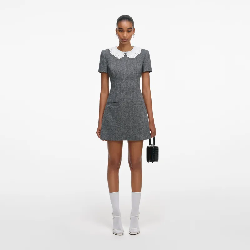 Grey Herringbone Collared Mini Dress made by Self-Portrait