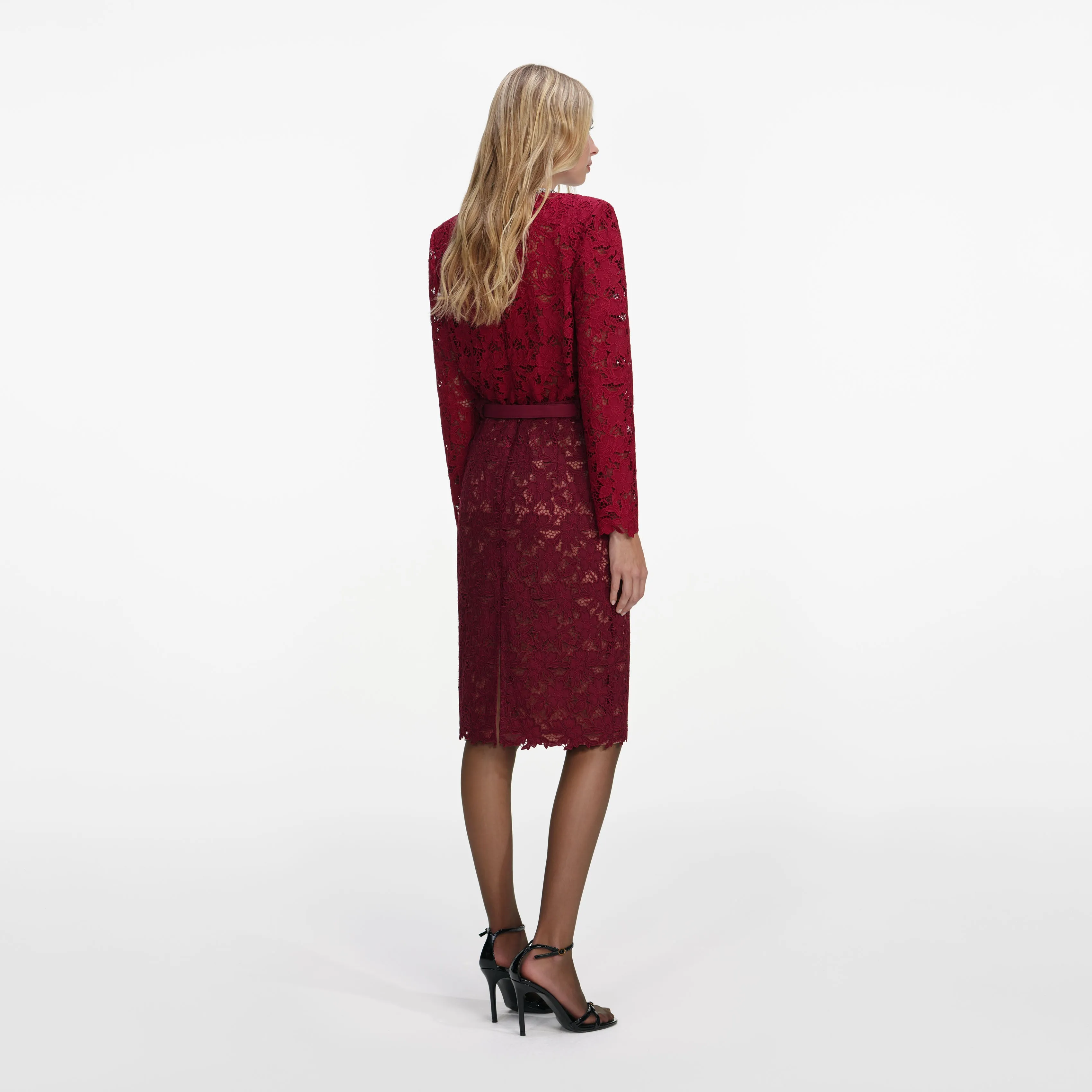 Burgundy Guipure Lace Midi Skirt sold by Self-Portrait product image thumbnail 3