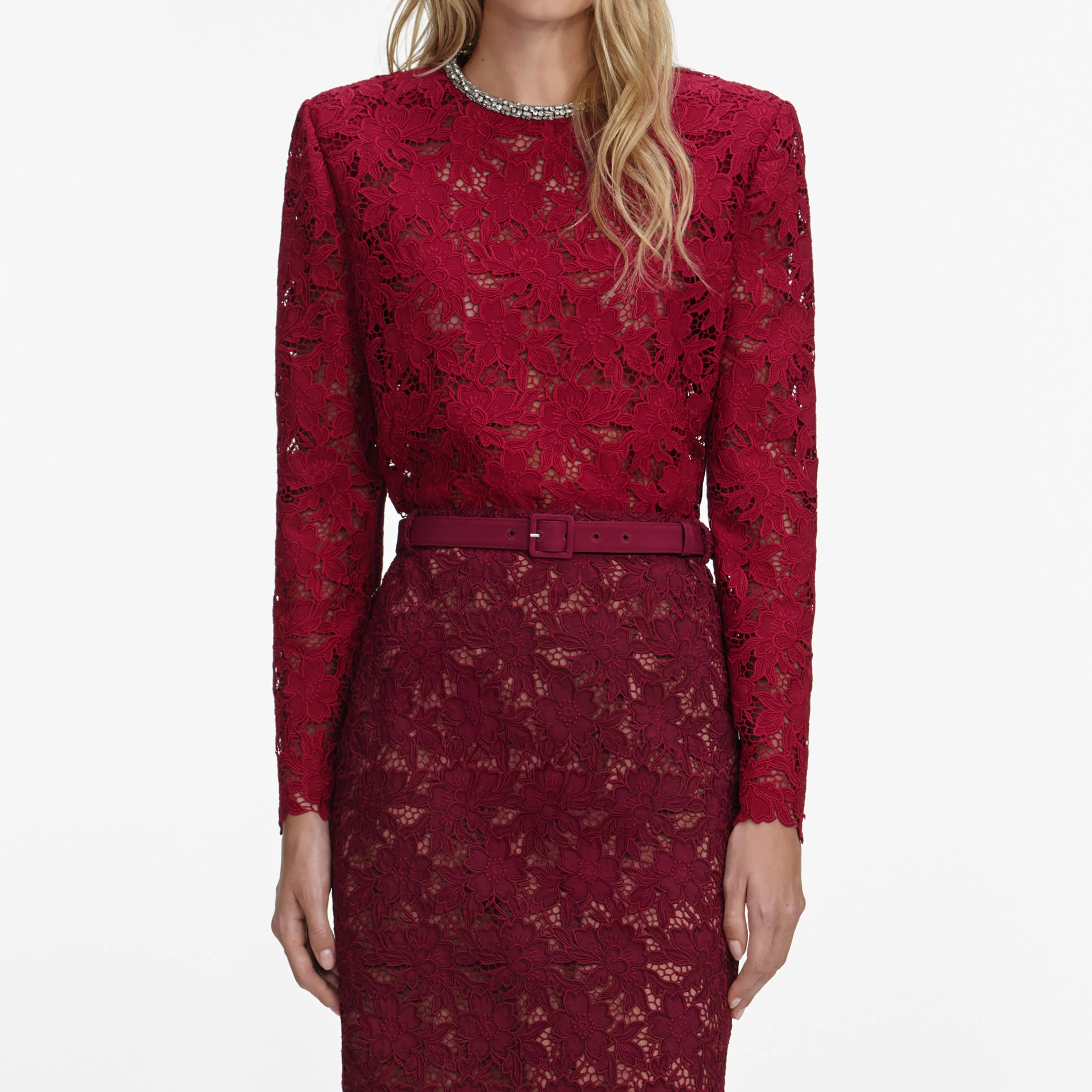 Burgundy Guipure Lace Midi Skirt sold by Self-Portrait product image thumbnail 4