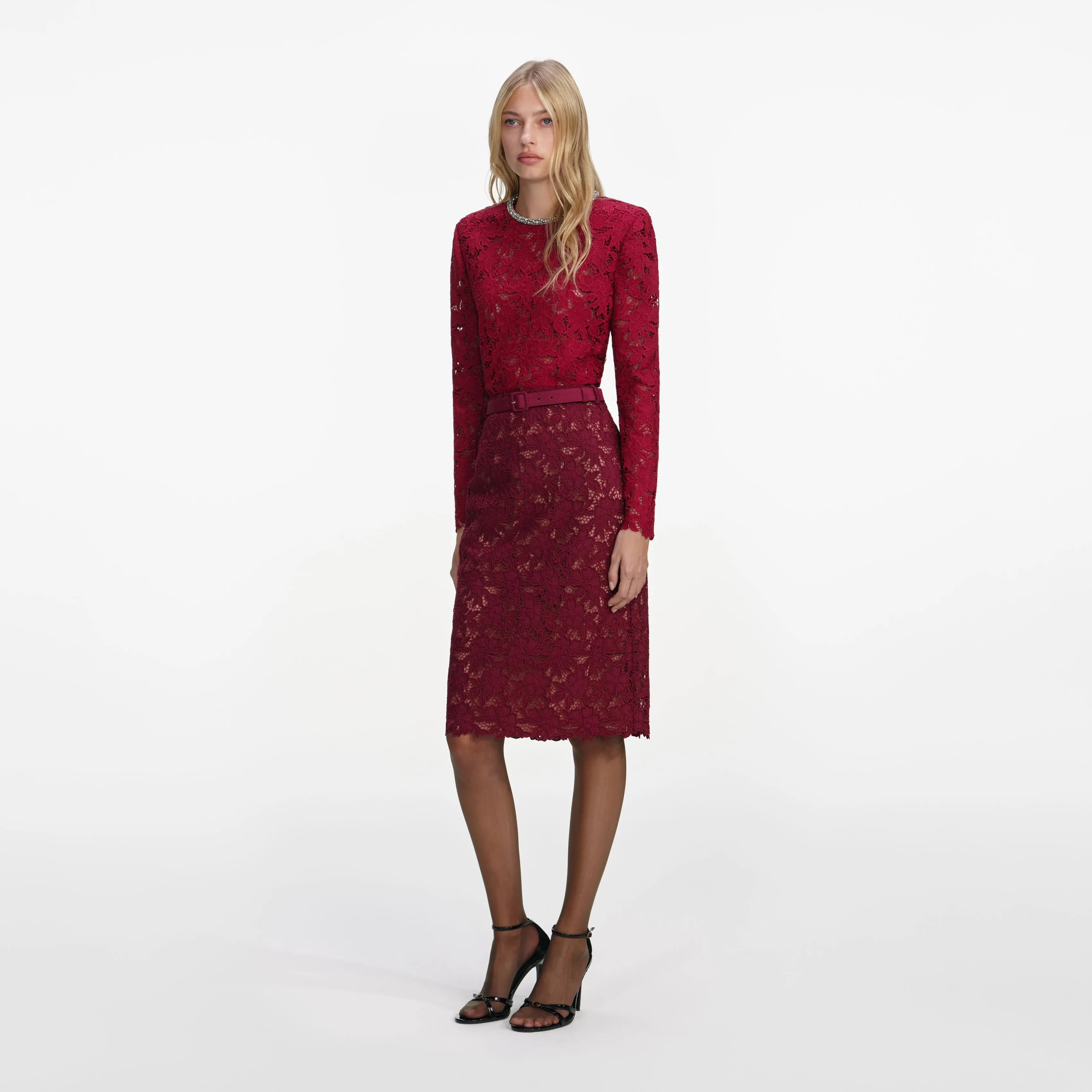 Burgundy Guipure Lace Midi Skirt sold by Self-Portrait product image thumbnail 2
