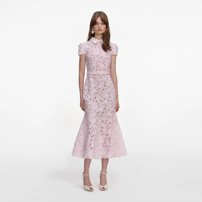 Pink Guipure Lace Midi Dress made by Self-Portrait