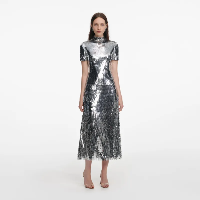 Silver Gradient Sequin Midi Dress made by Self-Portrait